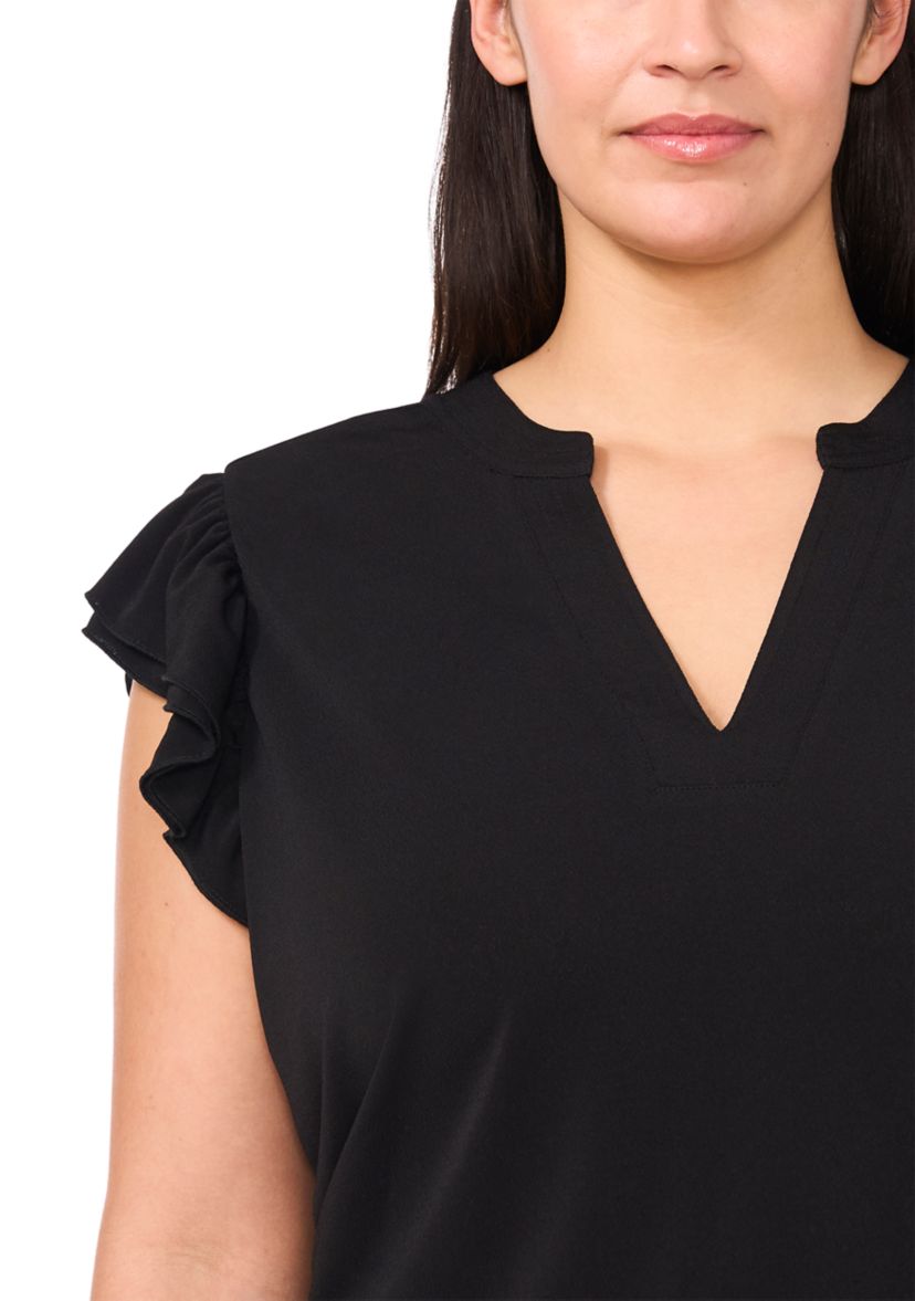 Plus Size Short Sleeve V-Neck Double Flutter Top