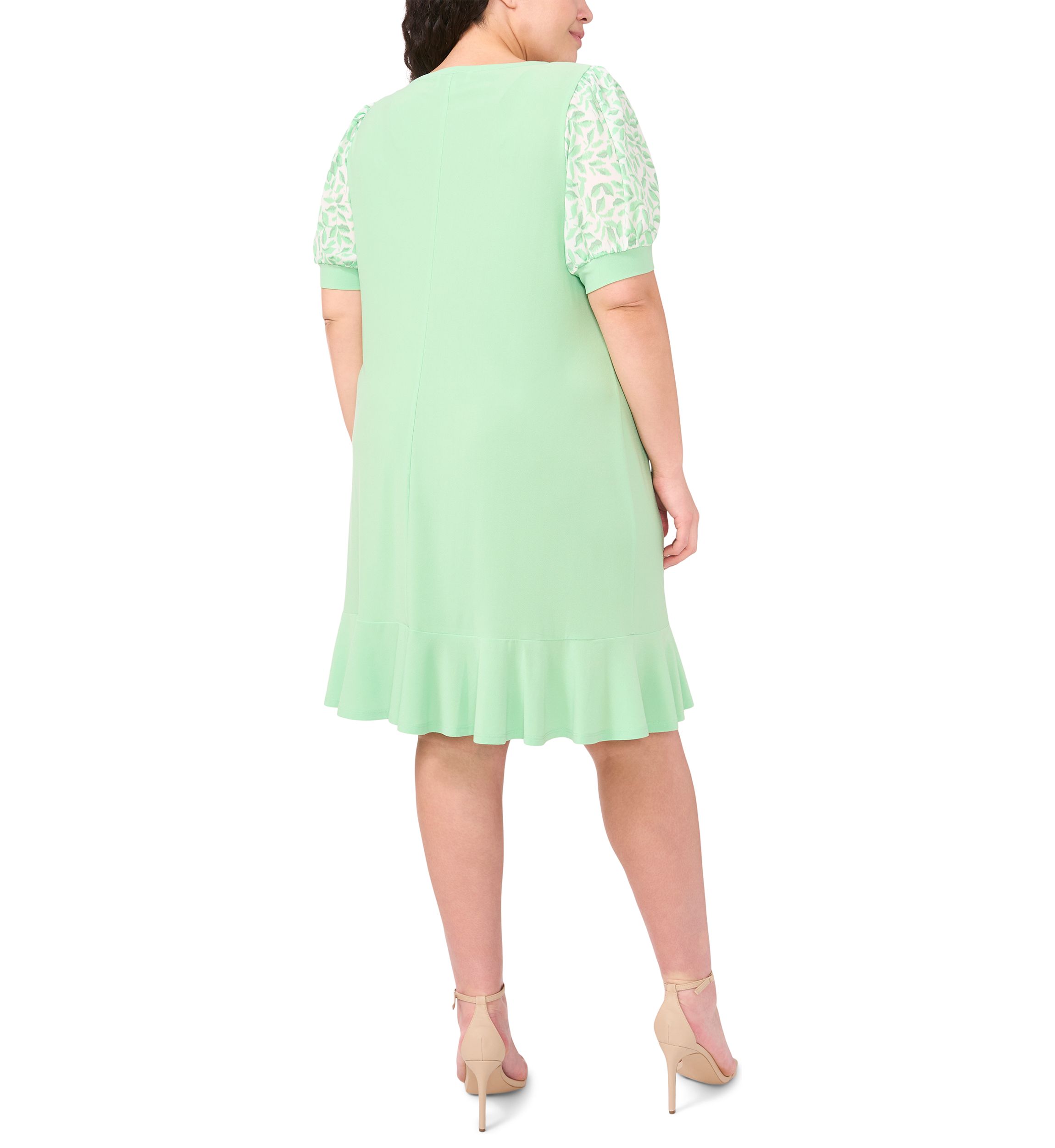 Plus Size Clip Dot Puff Sleeve Dress