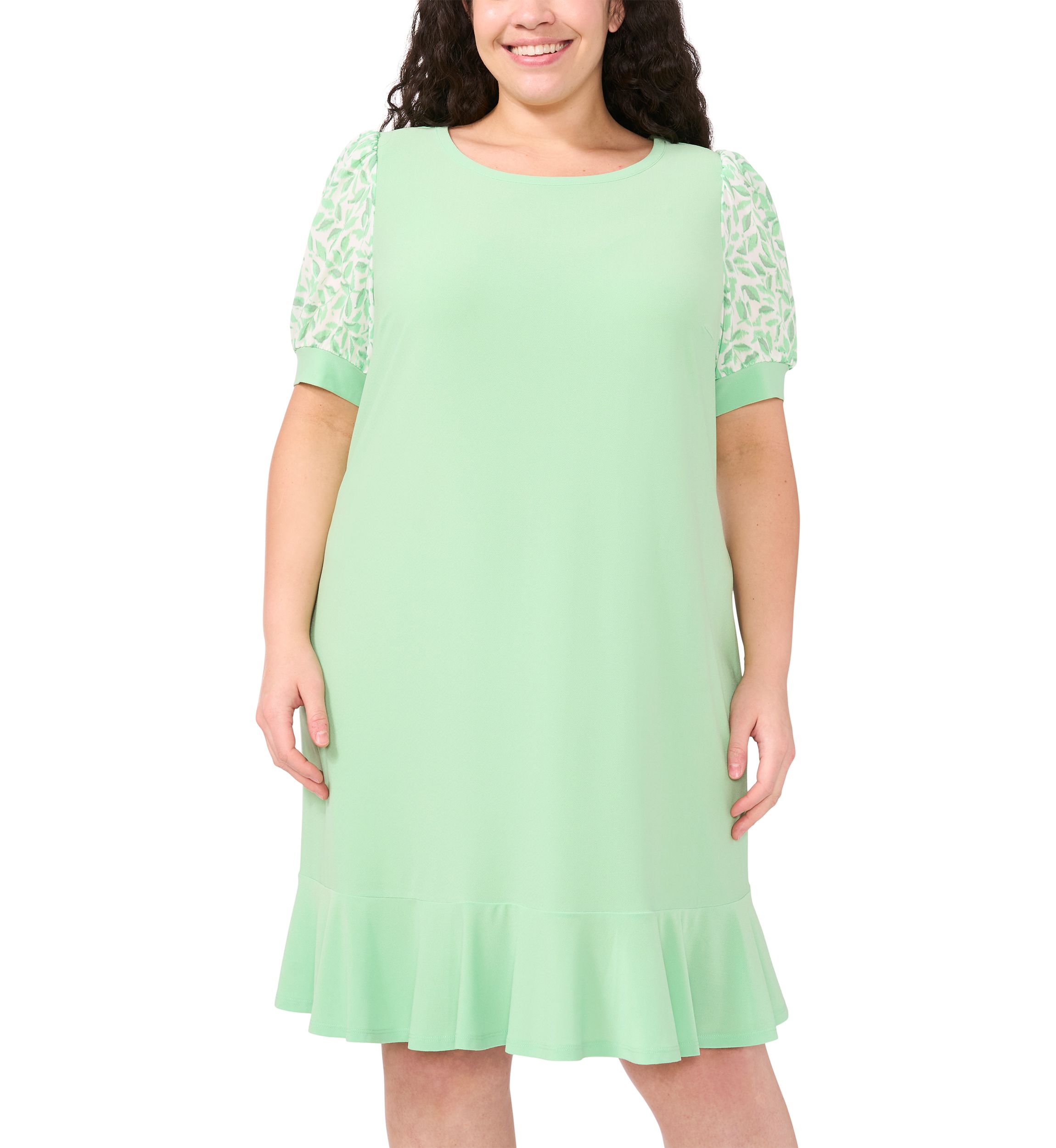 Plus Size Clip Dot Puff Sleeve Dress