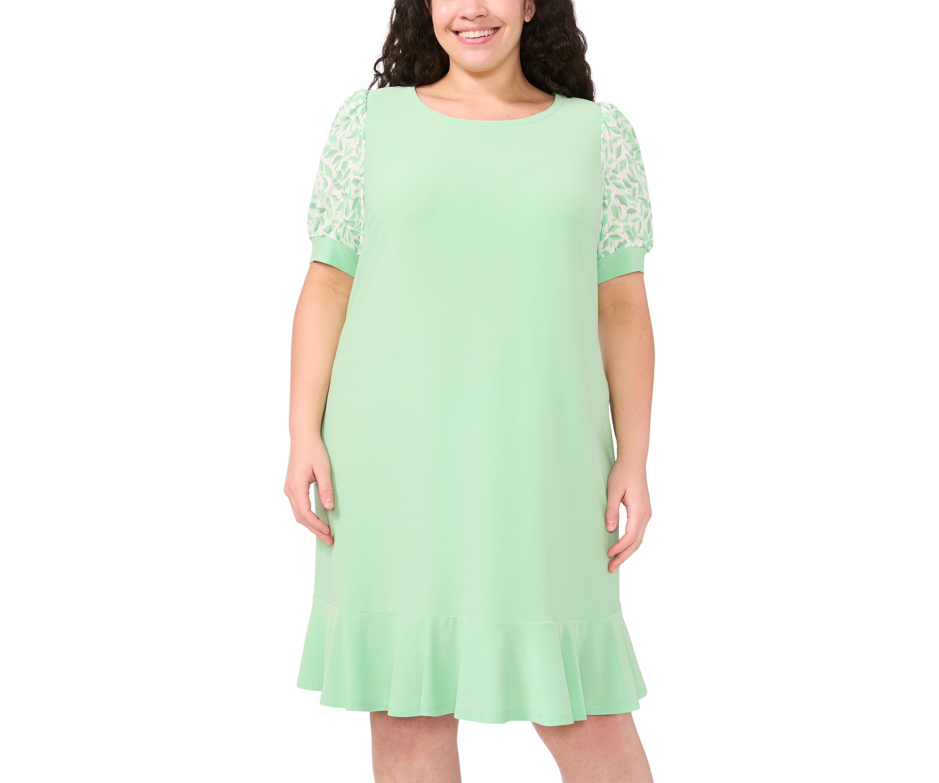 Plus Size Clip Dot Puff Sleeve Dress