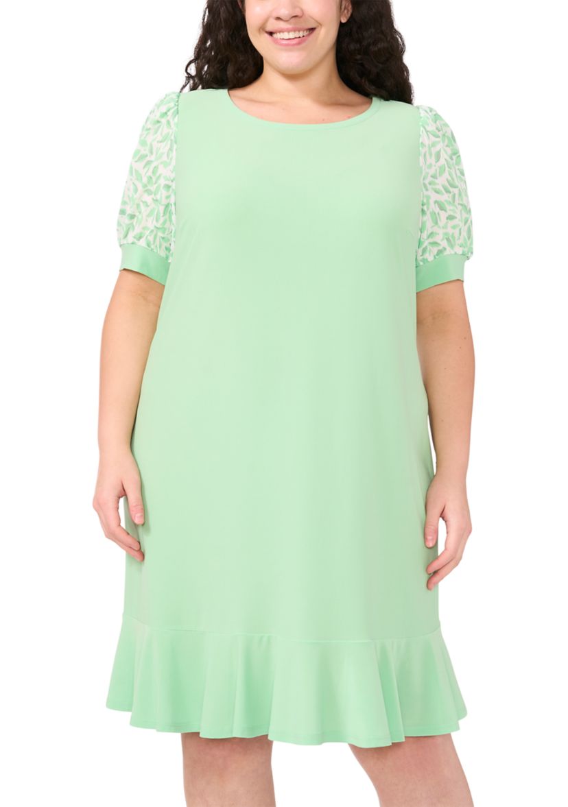 Plus Size Clip Dot Puff Sleeve Dress