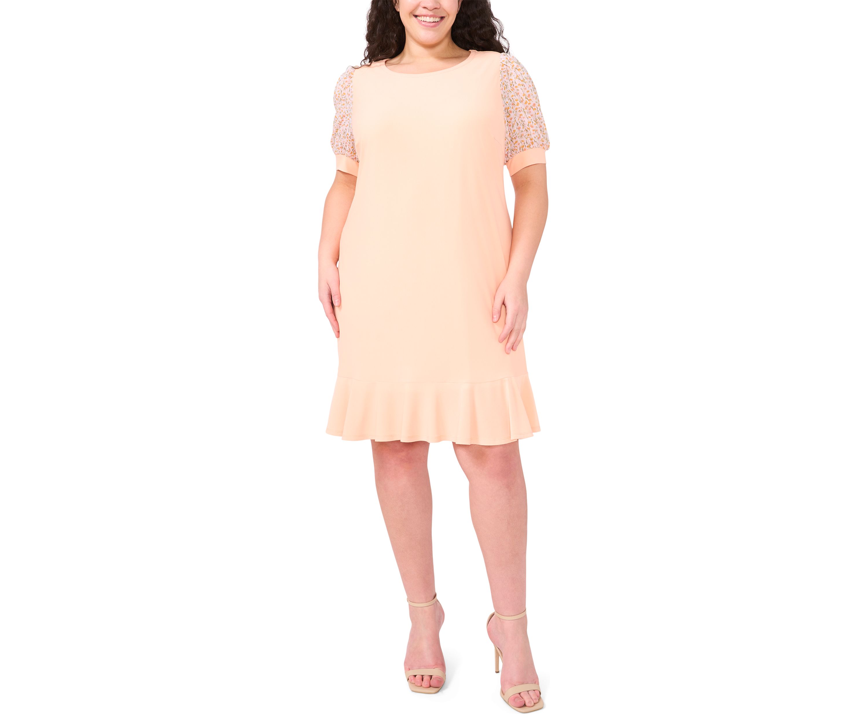 Plus Size Clip Dot Puff Sleeve Dress