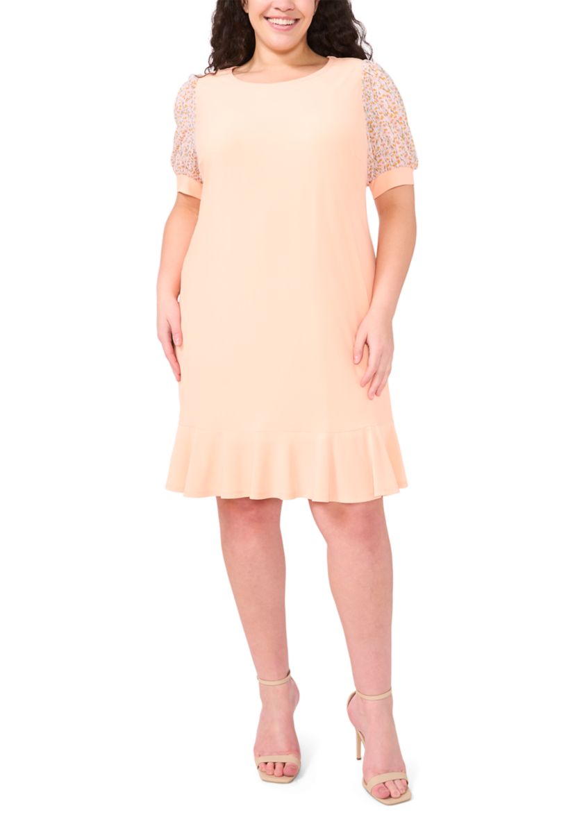 Plus Size Clip Dot Puff Sleeve Dress
