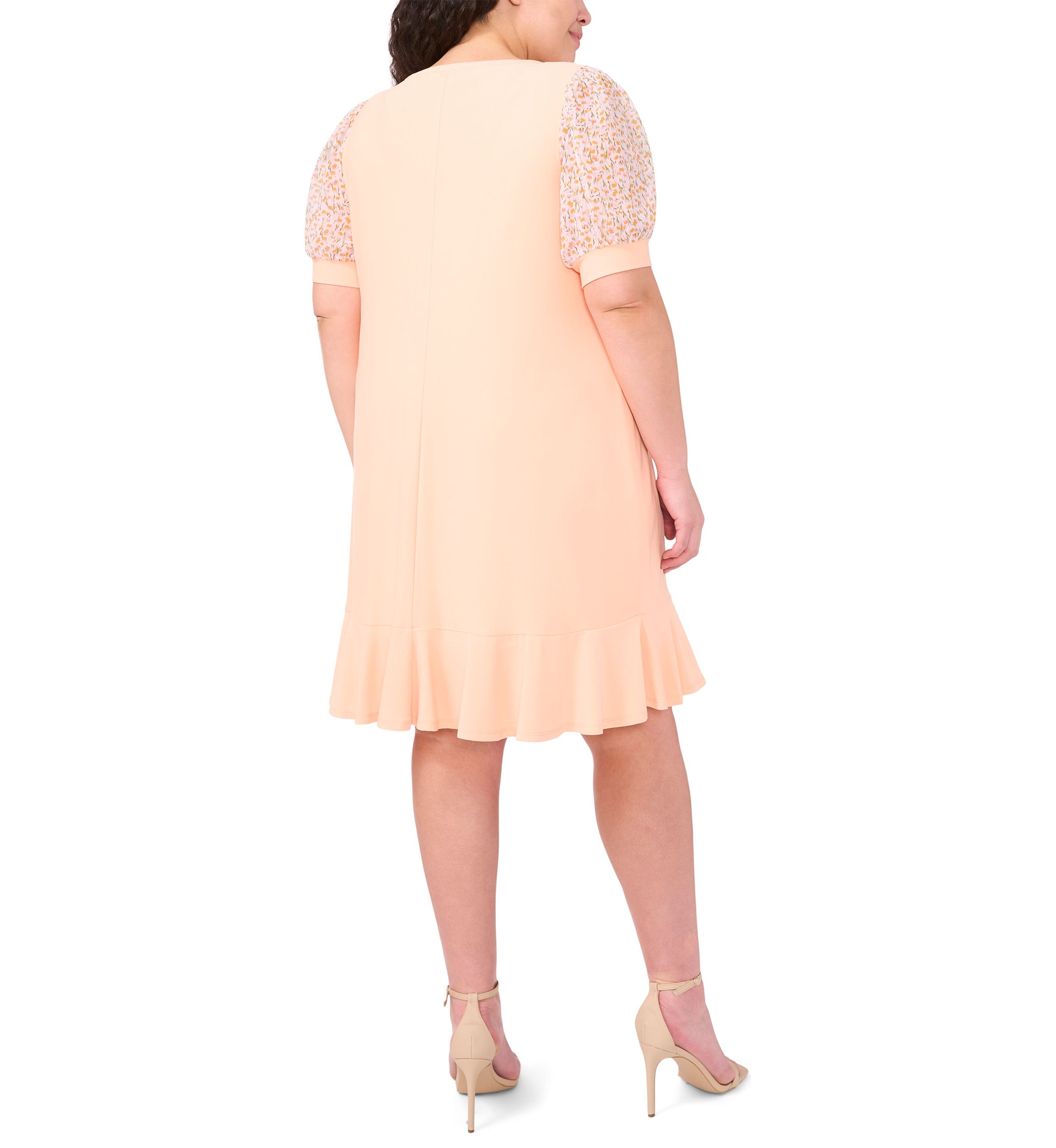 Plus Size Clip Dot Puff Sleeve Dress