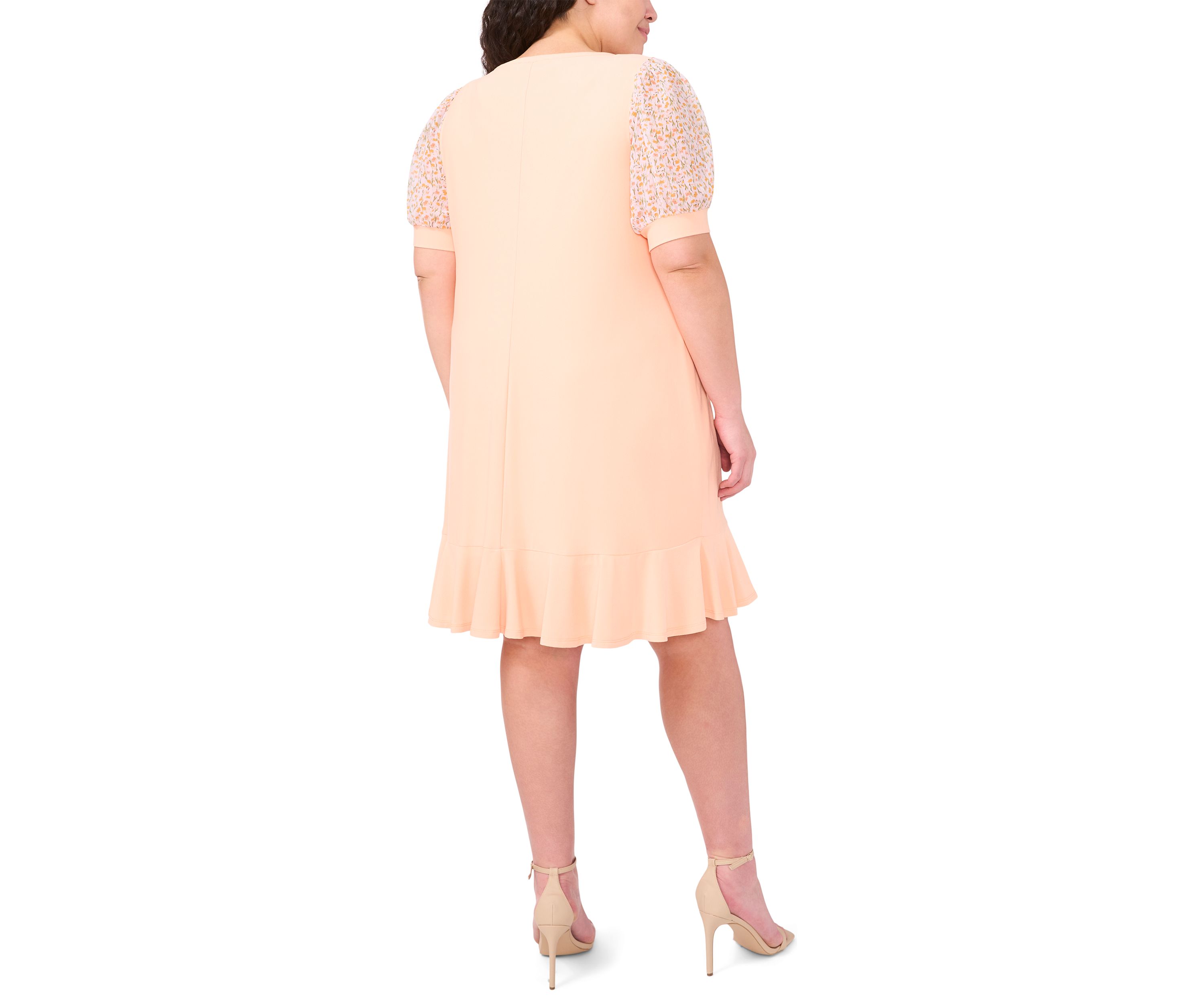 Plus Size Clip Dot Puff Sleeve Dress