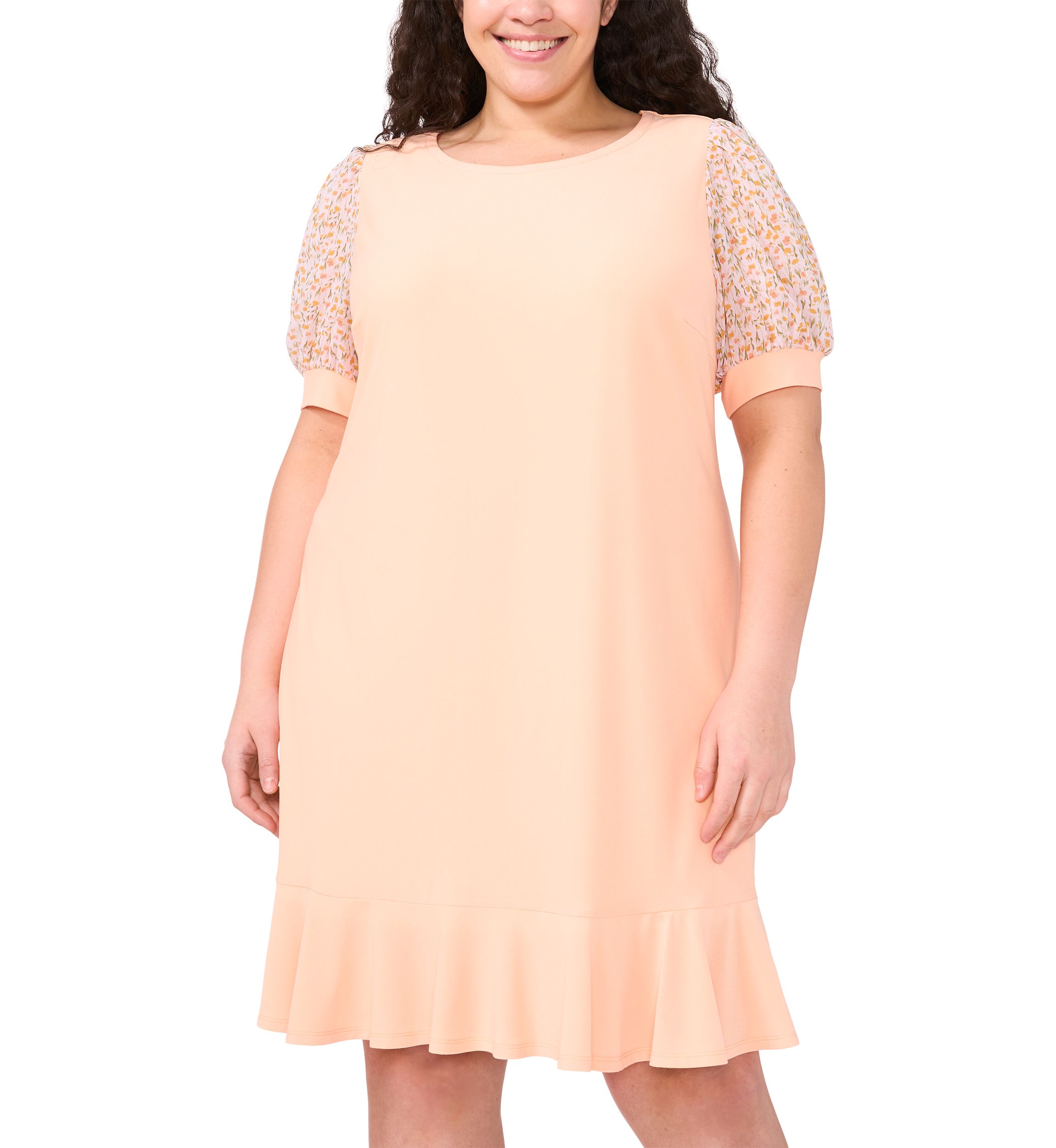 Plus Size Clip Dot Puff Sleeve Dress