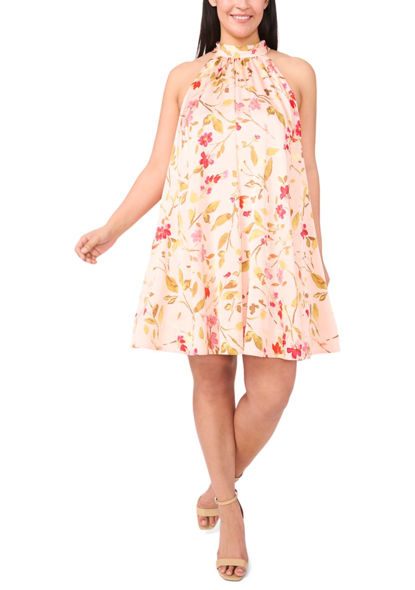 Plus Size Printed A-Line Halter Neck Dress