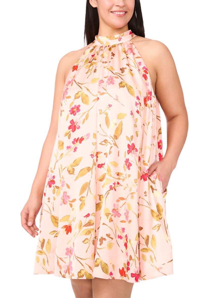 Plus Size Printed A-Line Halter Neck Dress