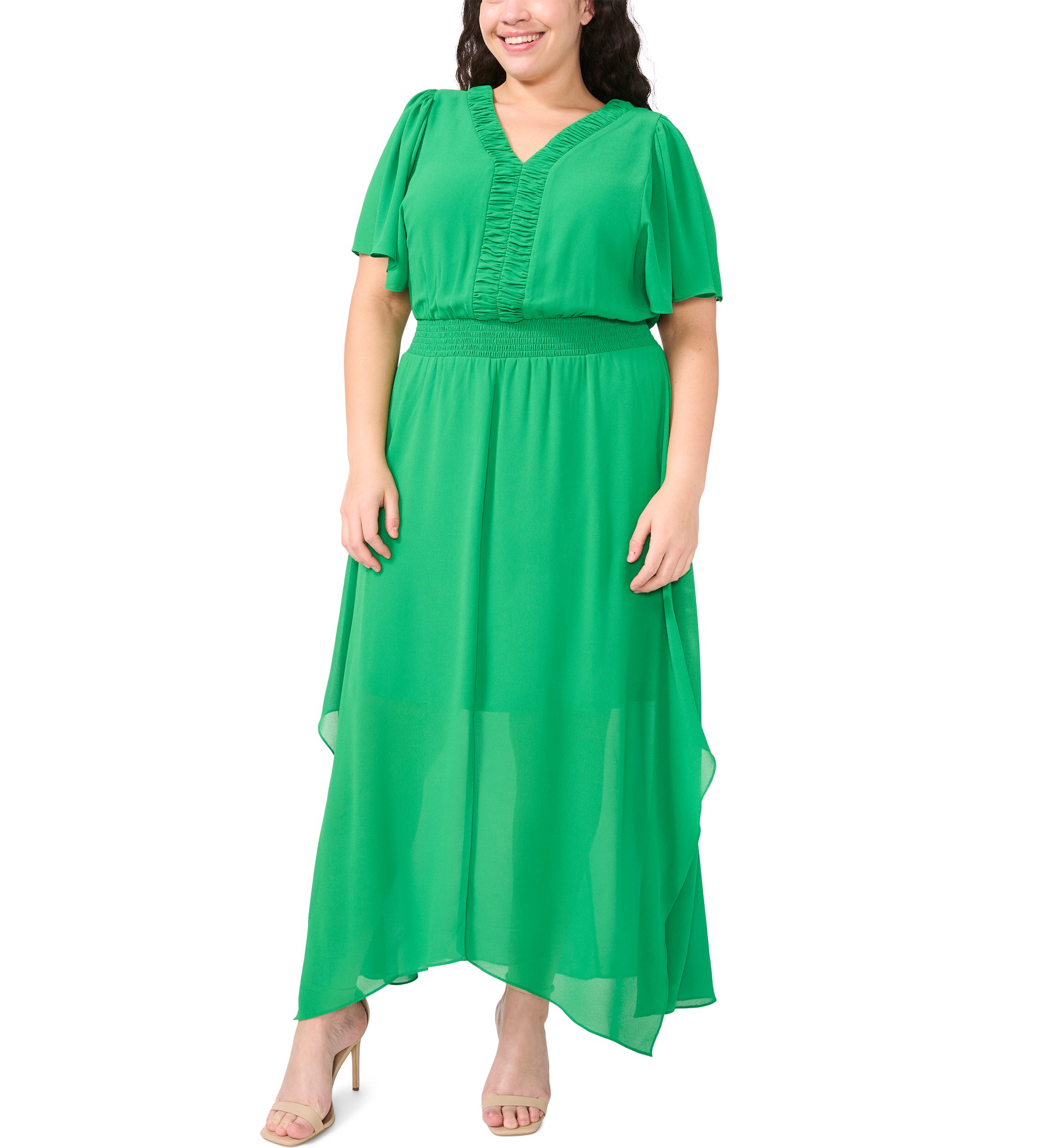 Plus Size V-Neck Ruffle Detail Maxi Dress
