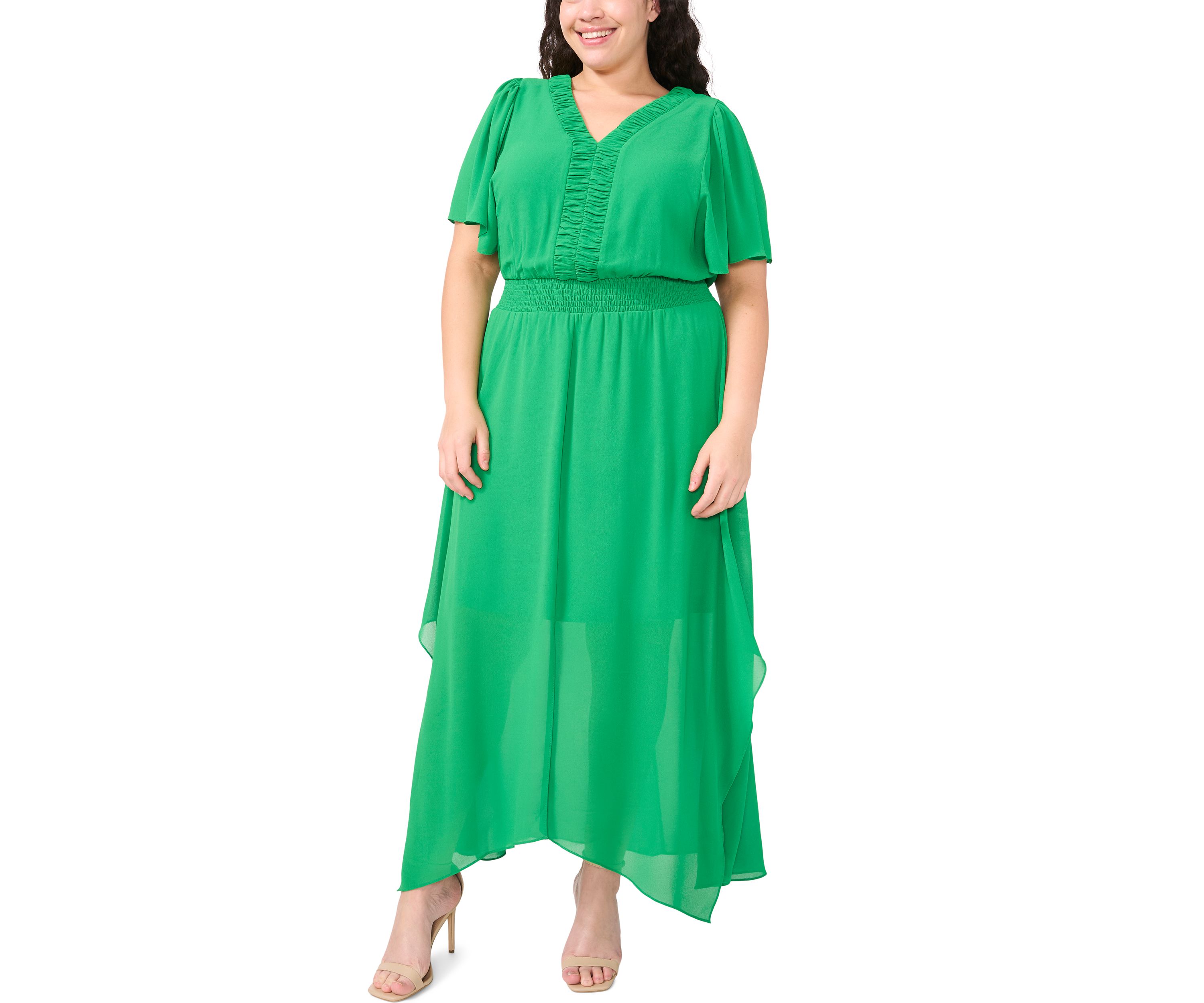 Plus Size V-Neck Ruffle Detail Maxi Dress