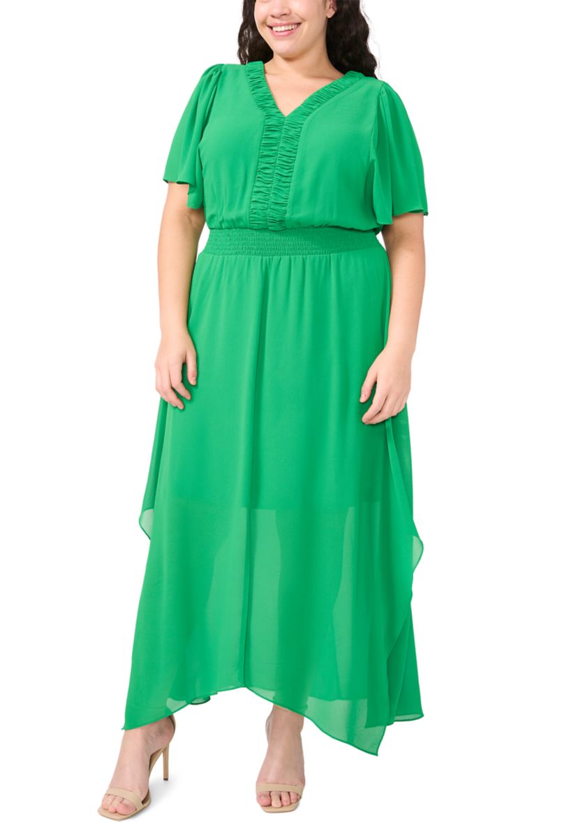 Plus Size V-Neck Ruffle Detail Maxi Dress
