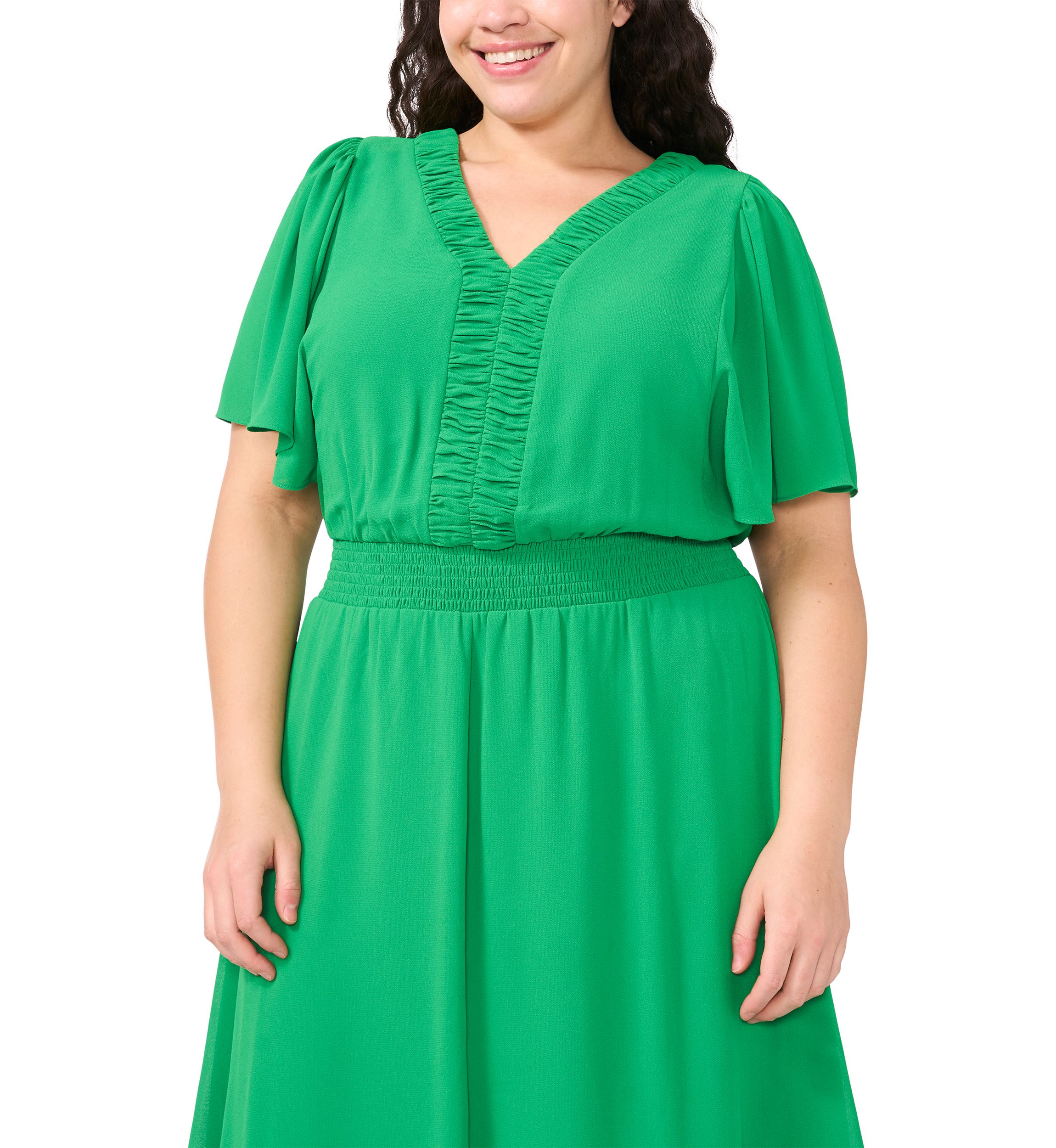 Plus Size V-Neck Ruffle Detail Maxi Dress