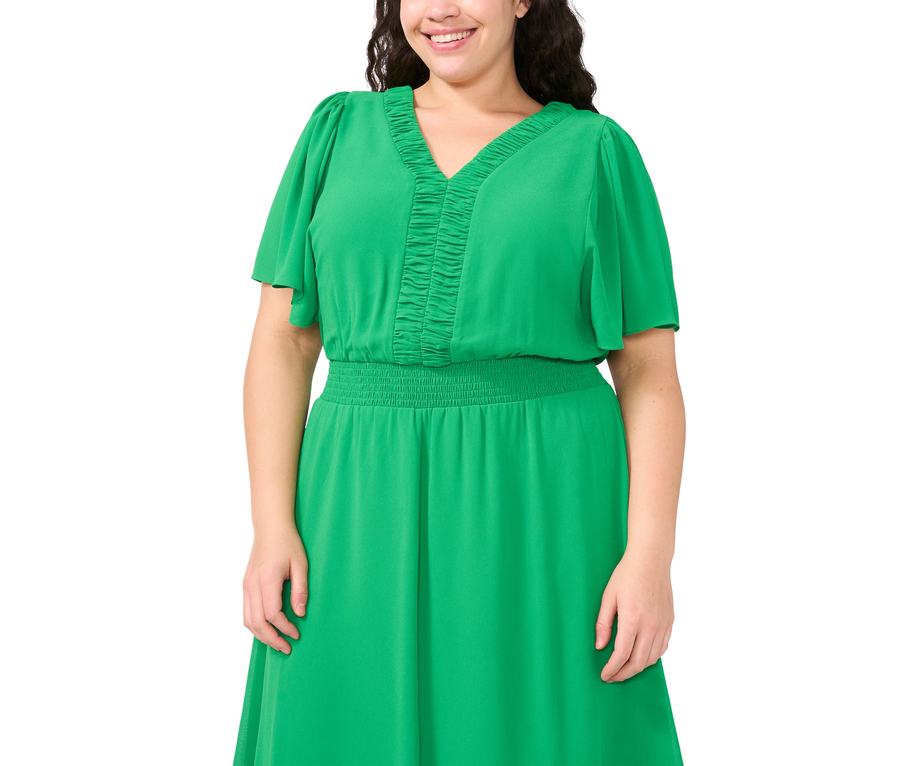 Plus Size V-Neck Ruffle Detail Maxi Dress