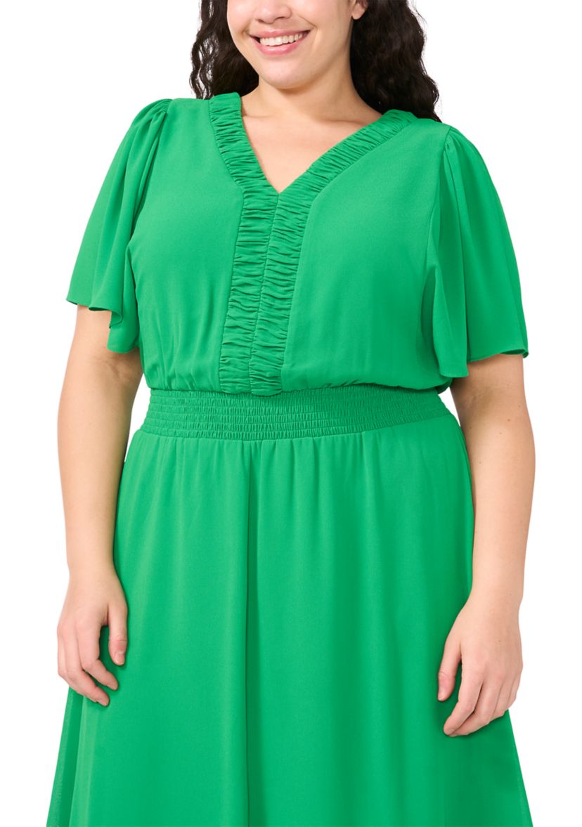 Plus Size V-Neck Ruffle Detail Maxi Dress