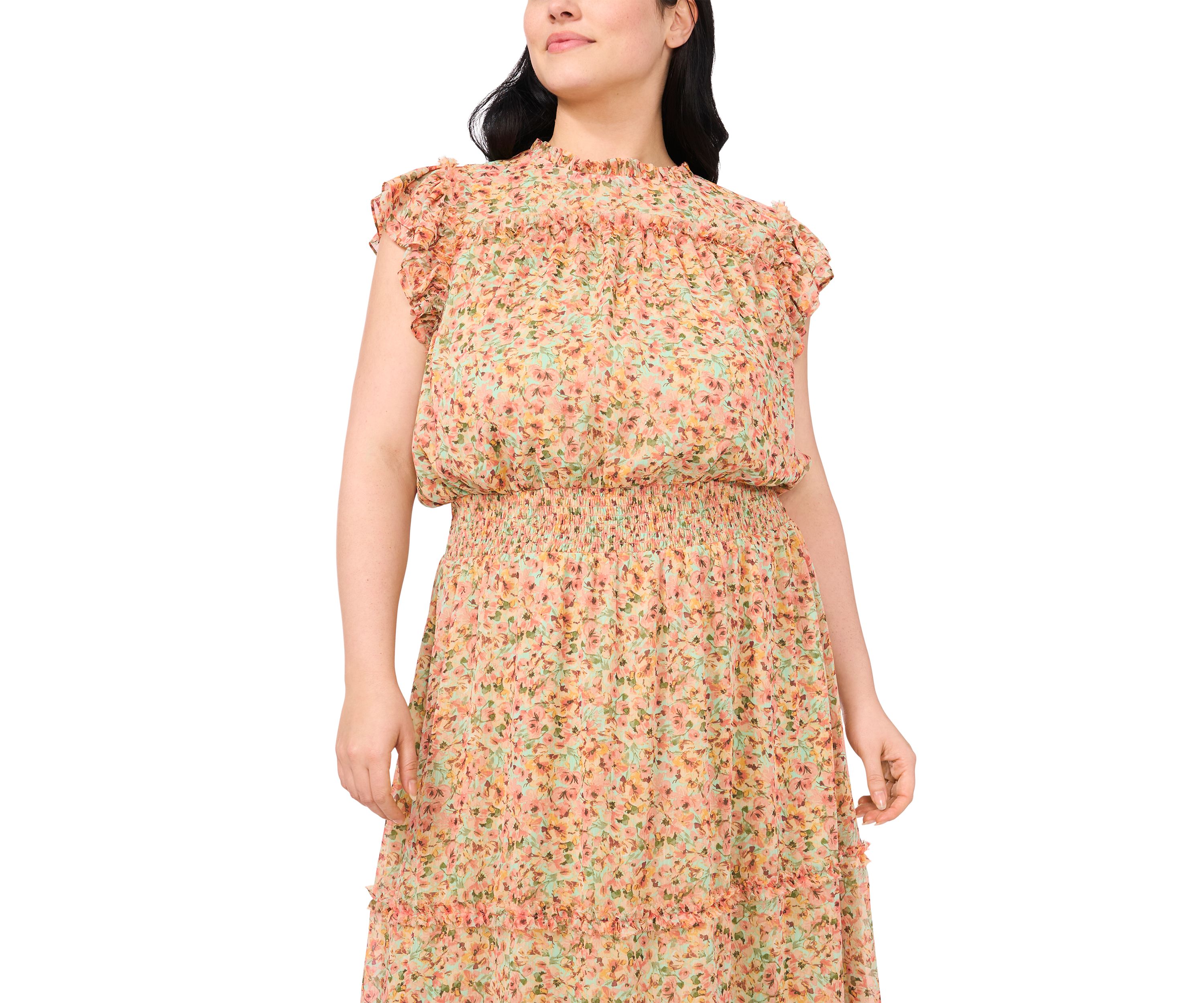 CeCe Plus Size Tiered Maxi Dress with Smocked Waist | Belk