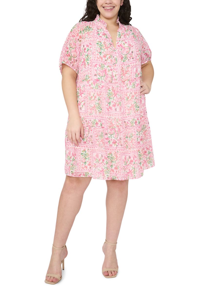 Plus Size Short Puff Sleeve Babydoll Dress