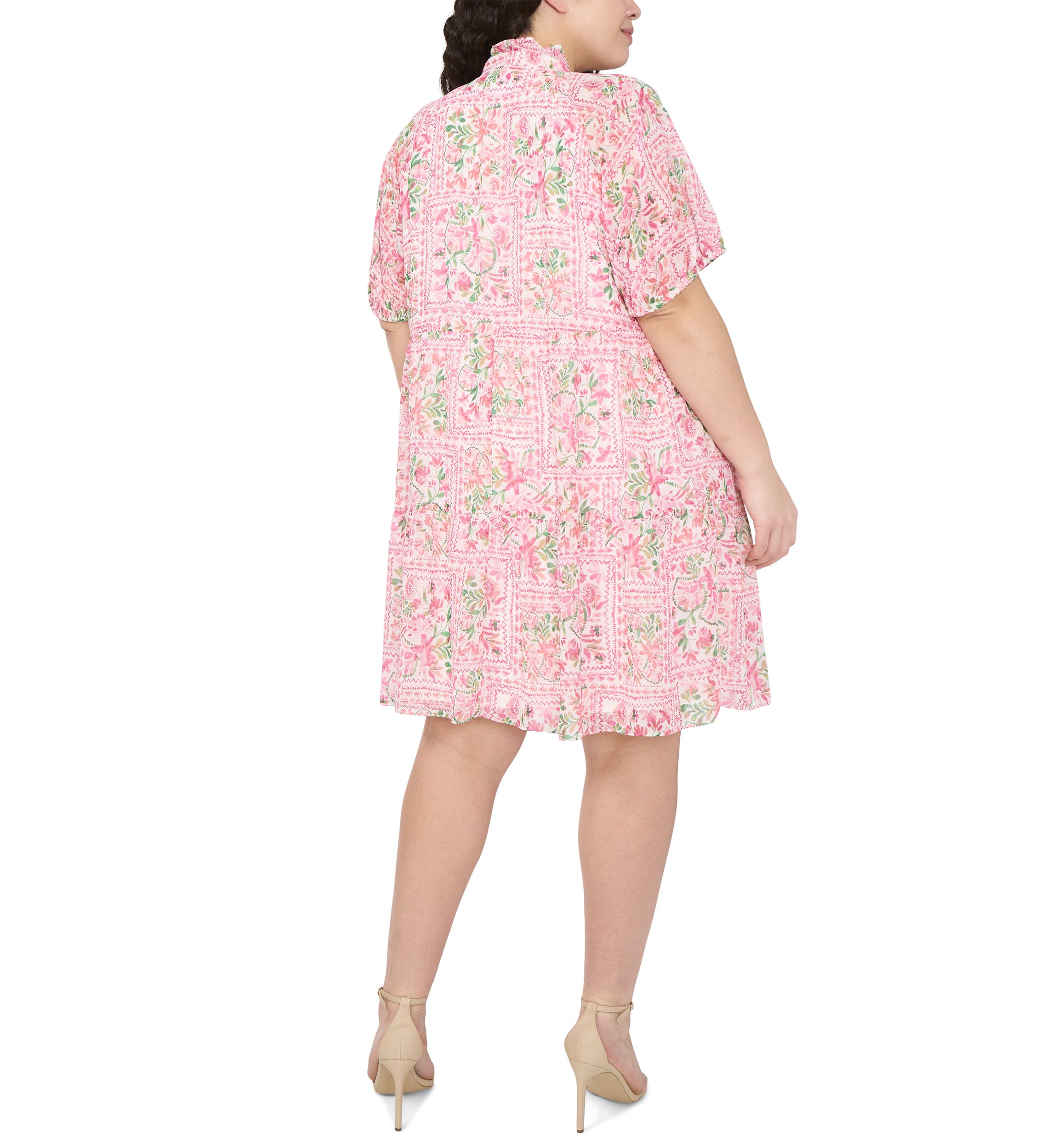 Plus Size Short Puff Sleeve Babydoll Dress