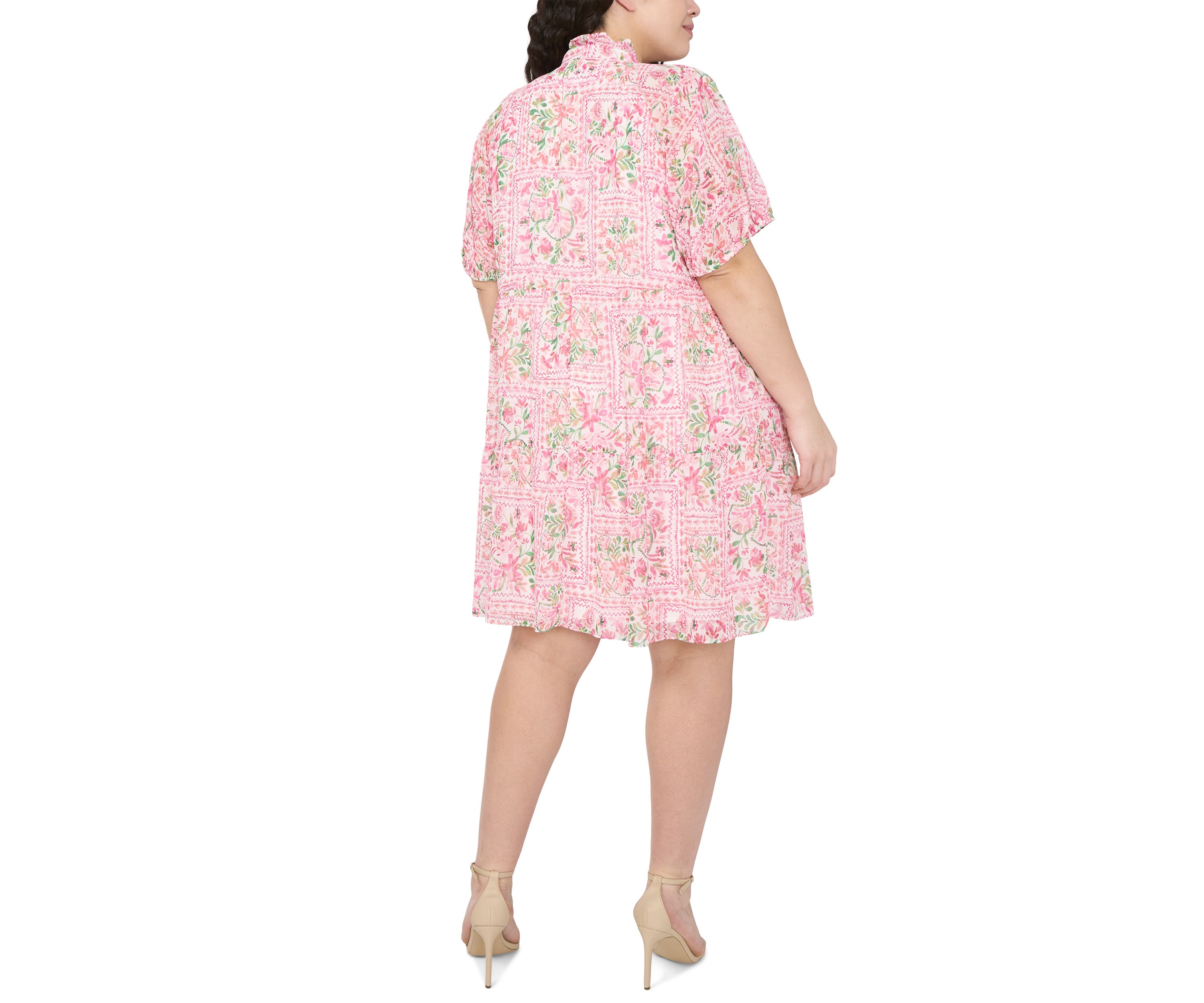 Plus Size Short Puff Sleeve Babydoll Dress