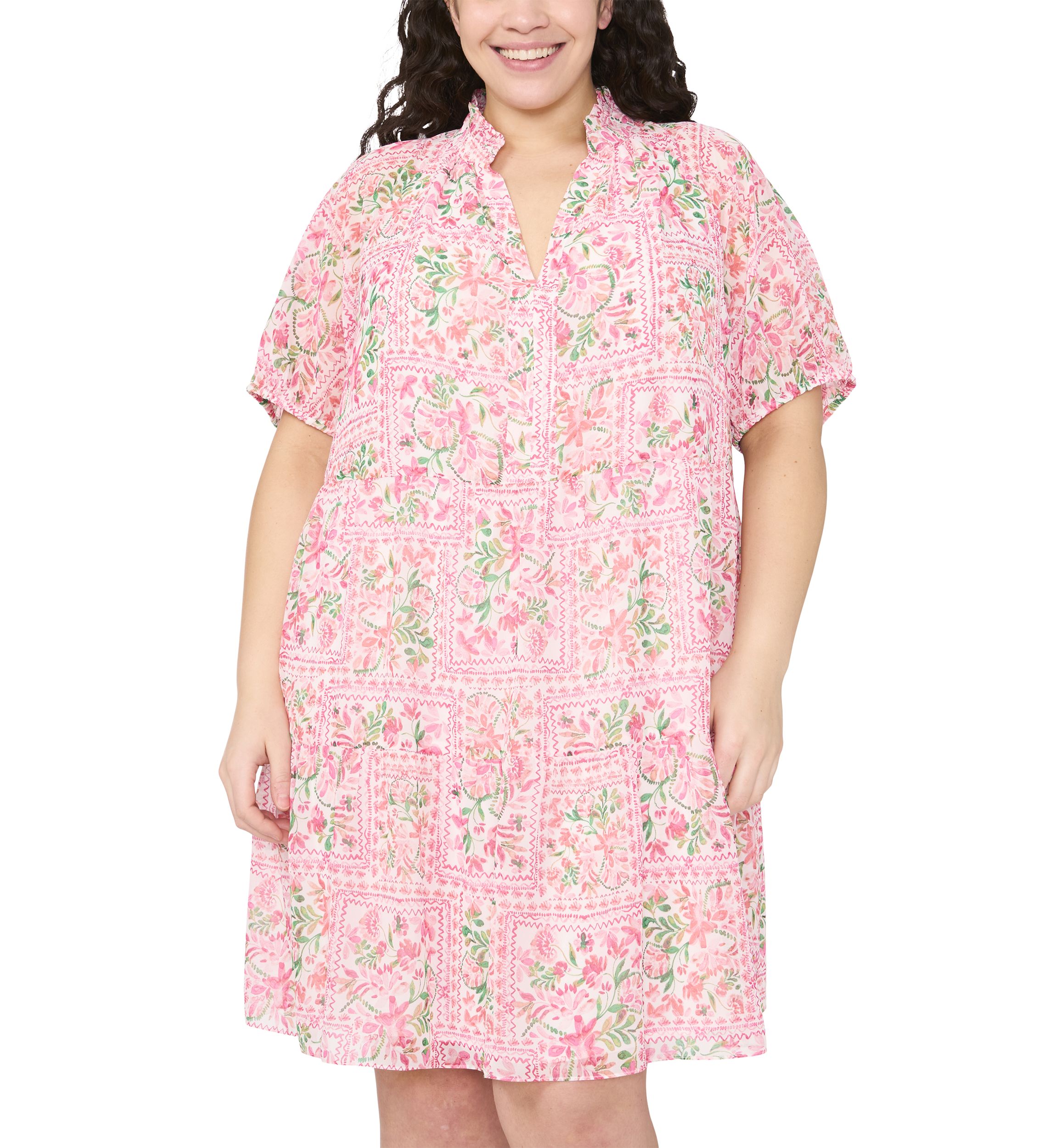 Plus Size Short Puff Sleeve Babydoll Dress