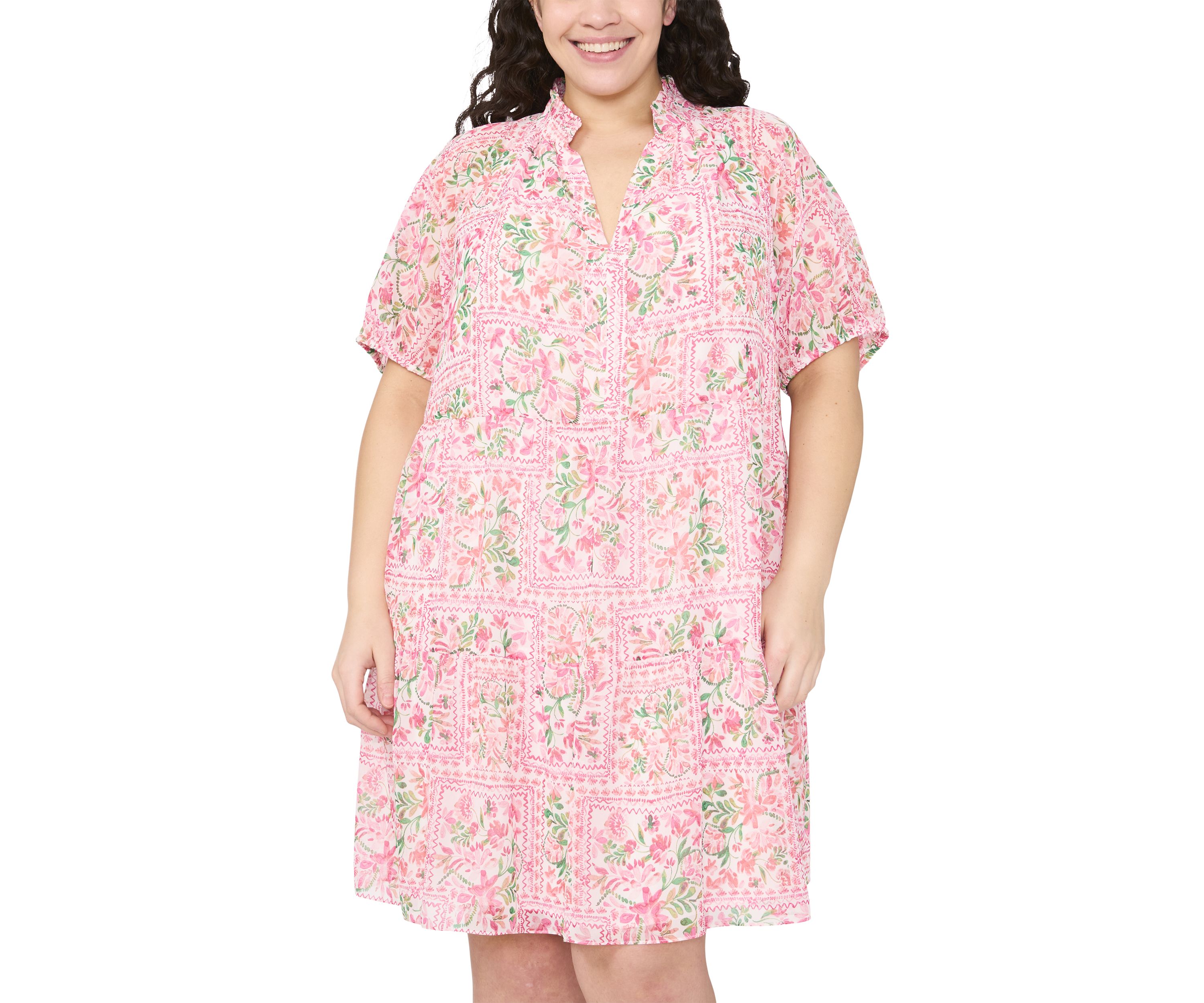 Plus Size Short Puff Sleeve Babydoll Dress