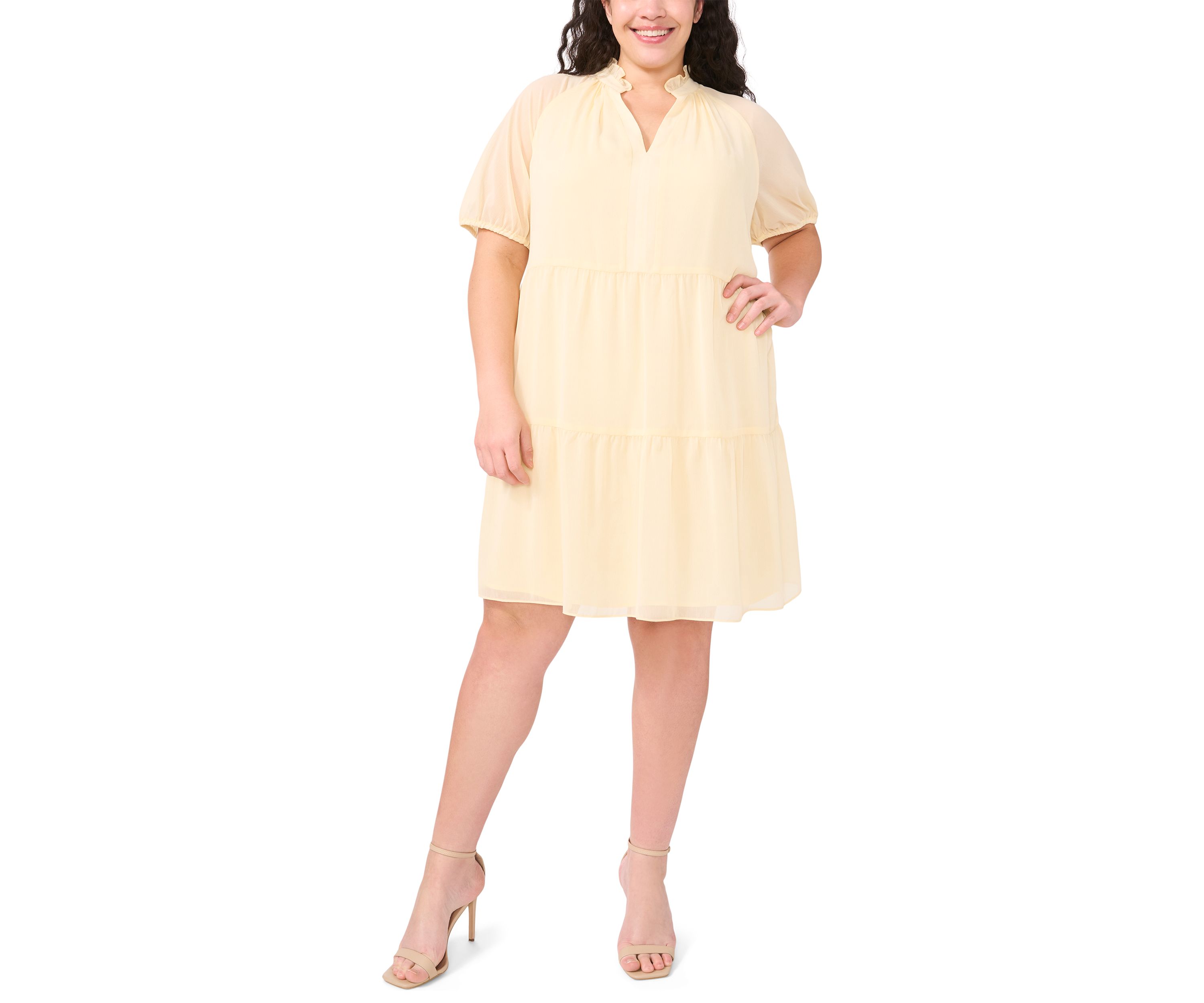 Plus Size Tiered Split Neck Dress