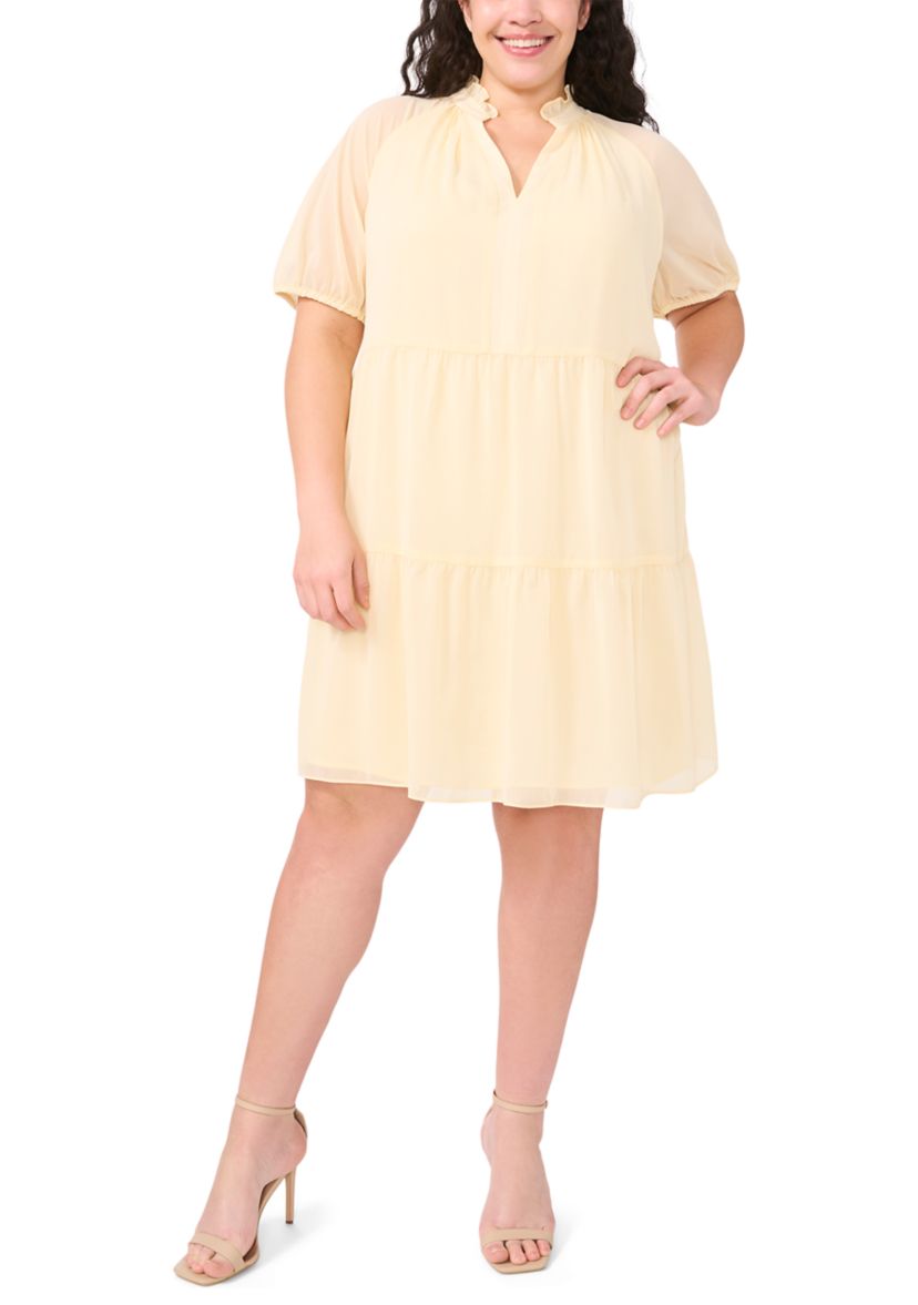 Plus Size Tiered Split Neck Dress