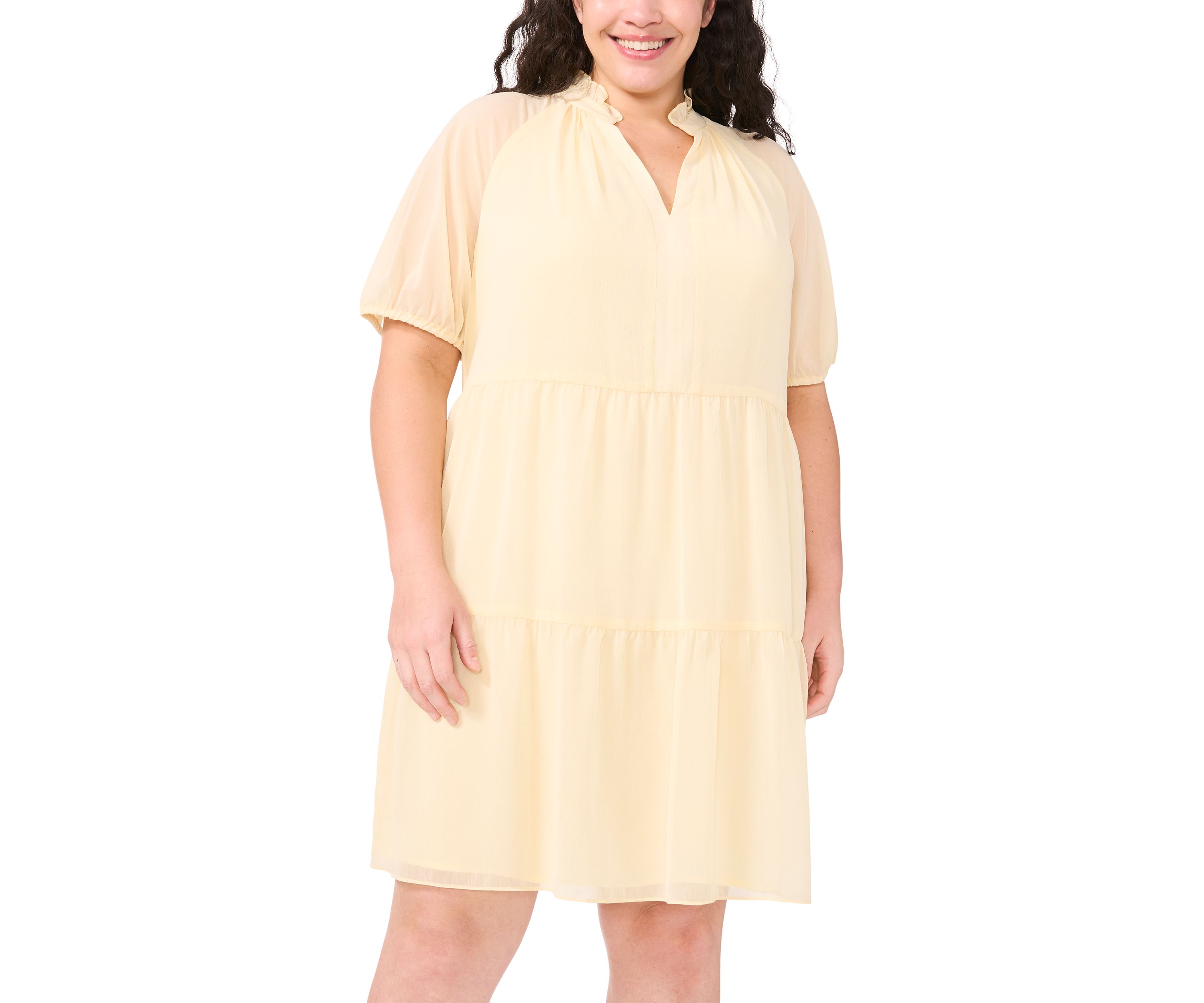Plus Size Tiered Split Neck Dress