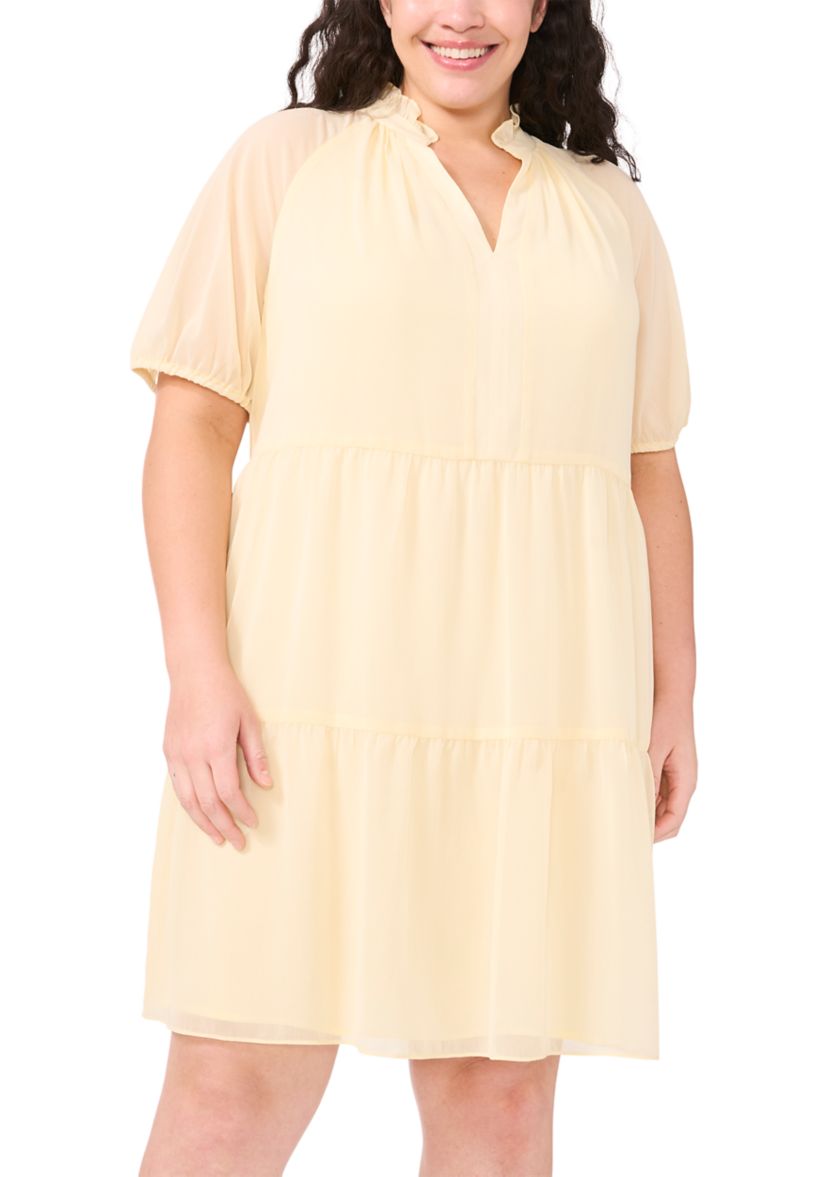Plus Size Tiered Split Neck Dress