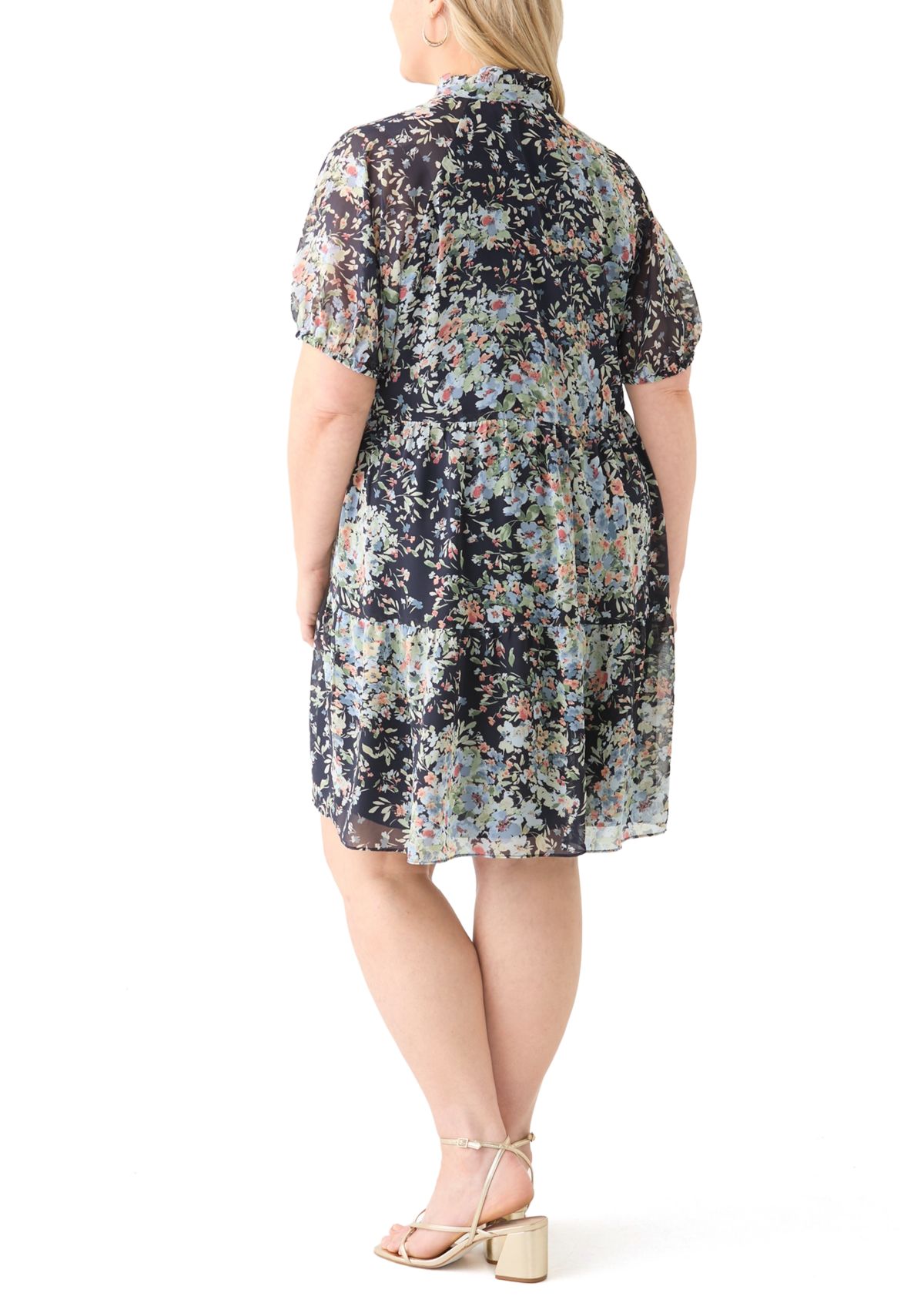 Plus Size Tiered Ruffle Neck Printed Dress