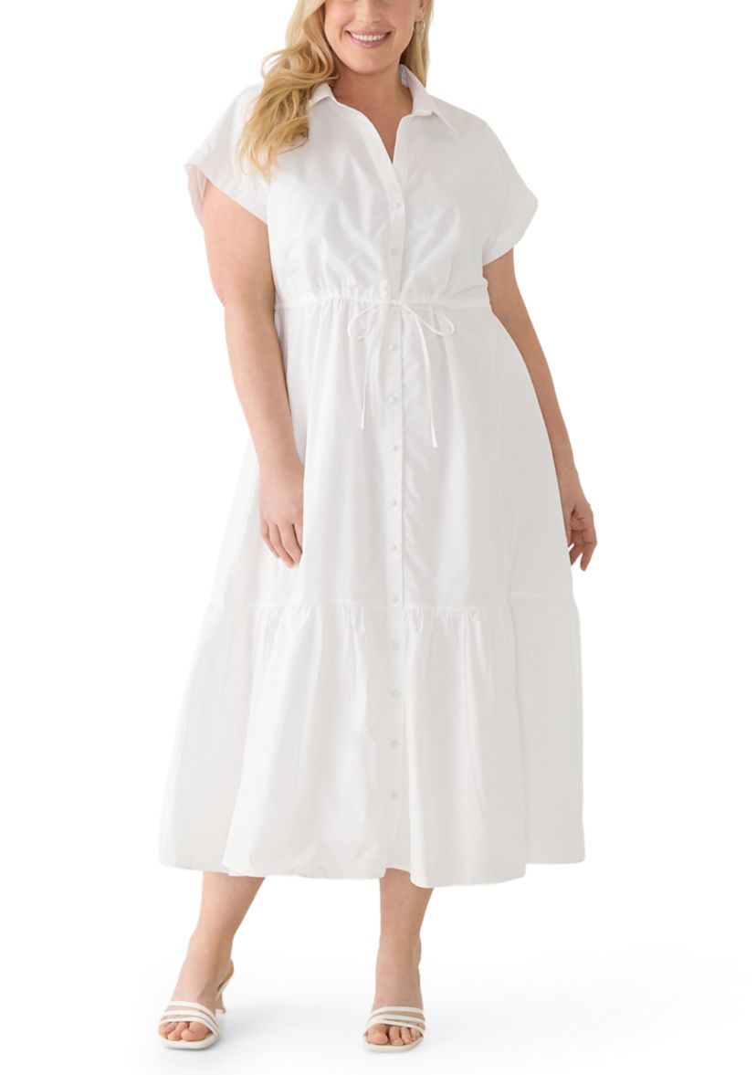 plus size button front midi dress CeCe Plus Size Short Sleeve Button Front Midi Dress