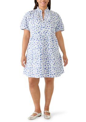 CeCe Women's Plus Size Short Sleeve Baby Doll Dress, Blue, 3X
