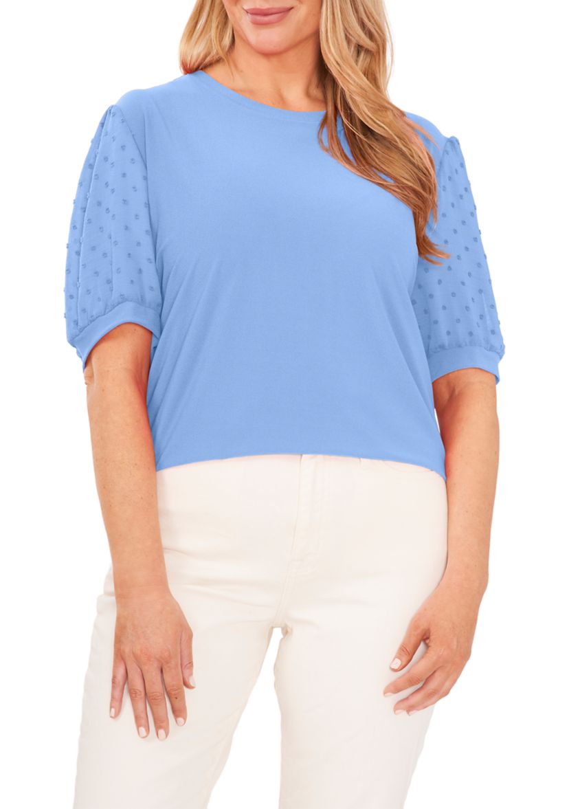 Plus Size Clip Dot Puff Sleeve Blouse