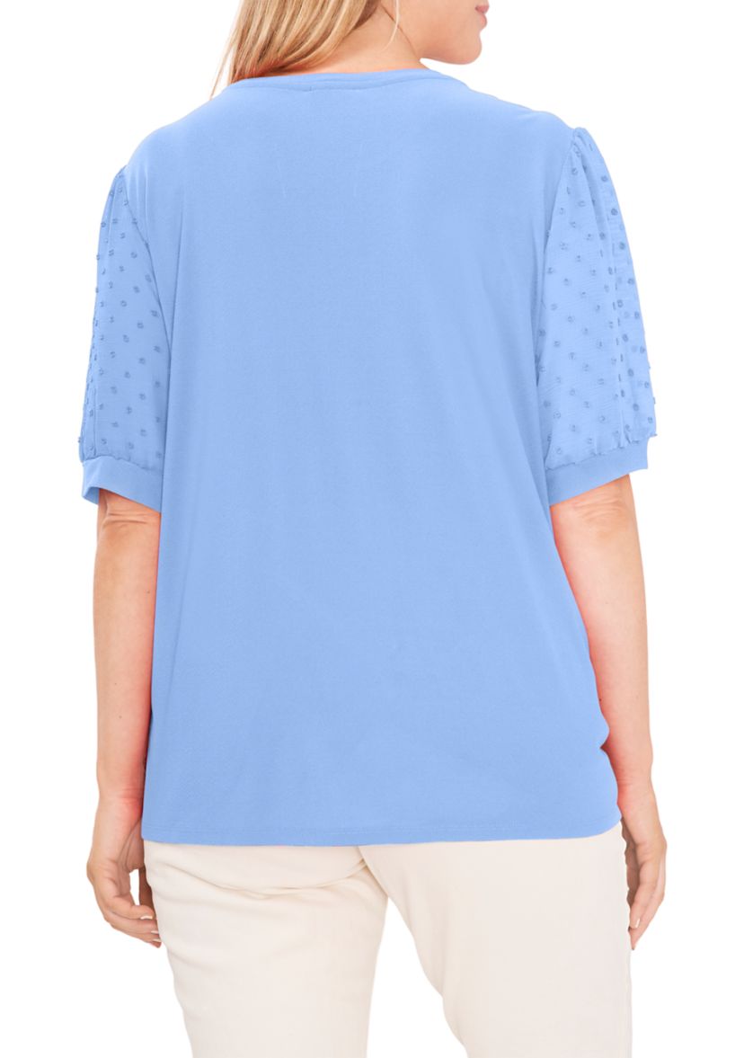 Plus Size Clip Dot Puff Sleeve Blouse