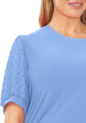 Plus Clip Dot Puff Sleeve Blouse