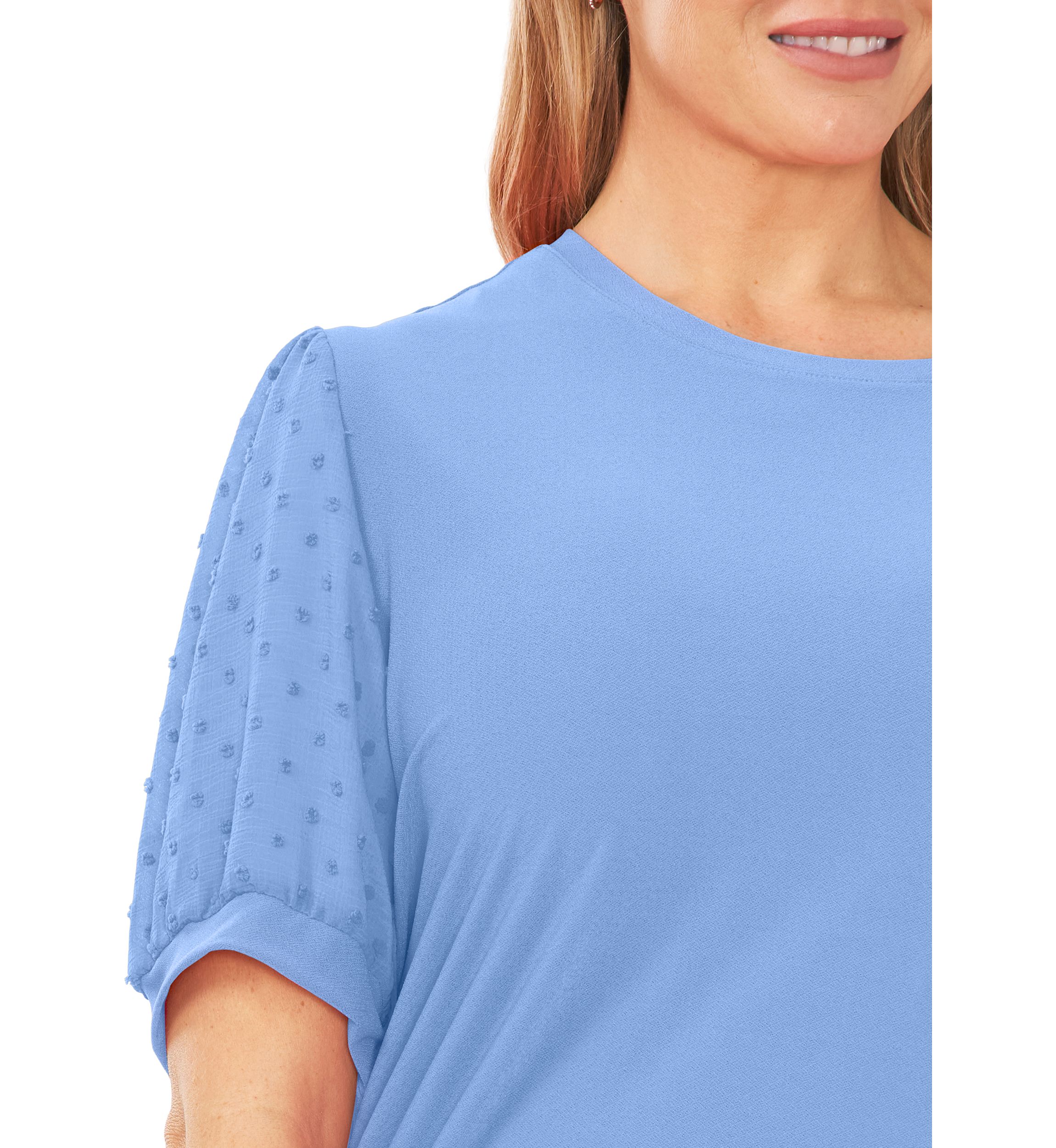 Plus Size Clip Dot Puff Sleeve Blouse