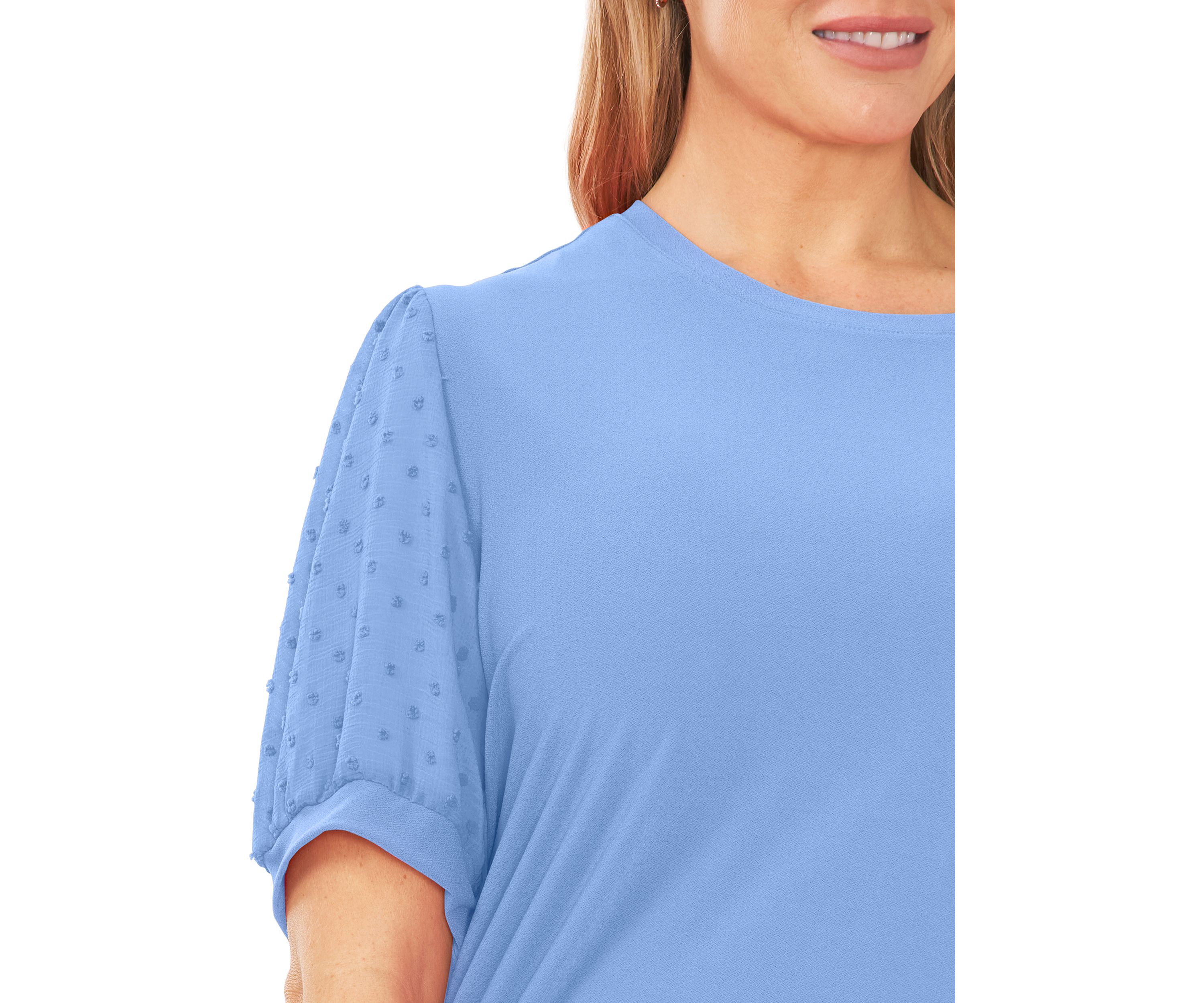 Plus Size Clip Dot Puff Sleeve Blouse