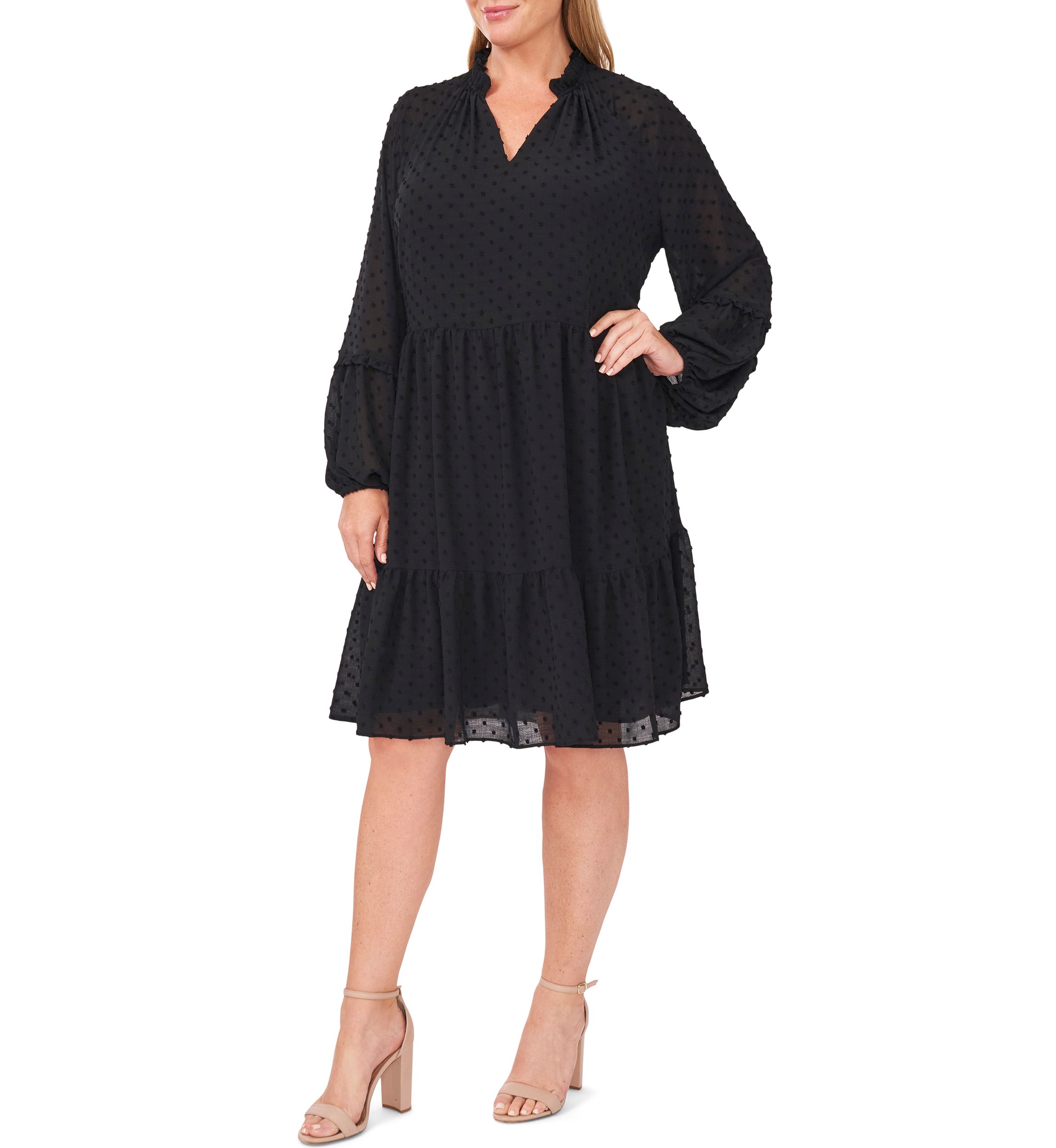 Plus Size Clip Dot Babydoll Dress