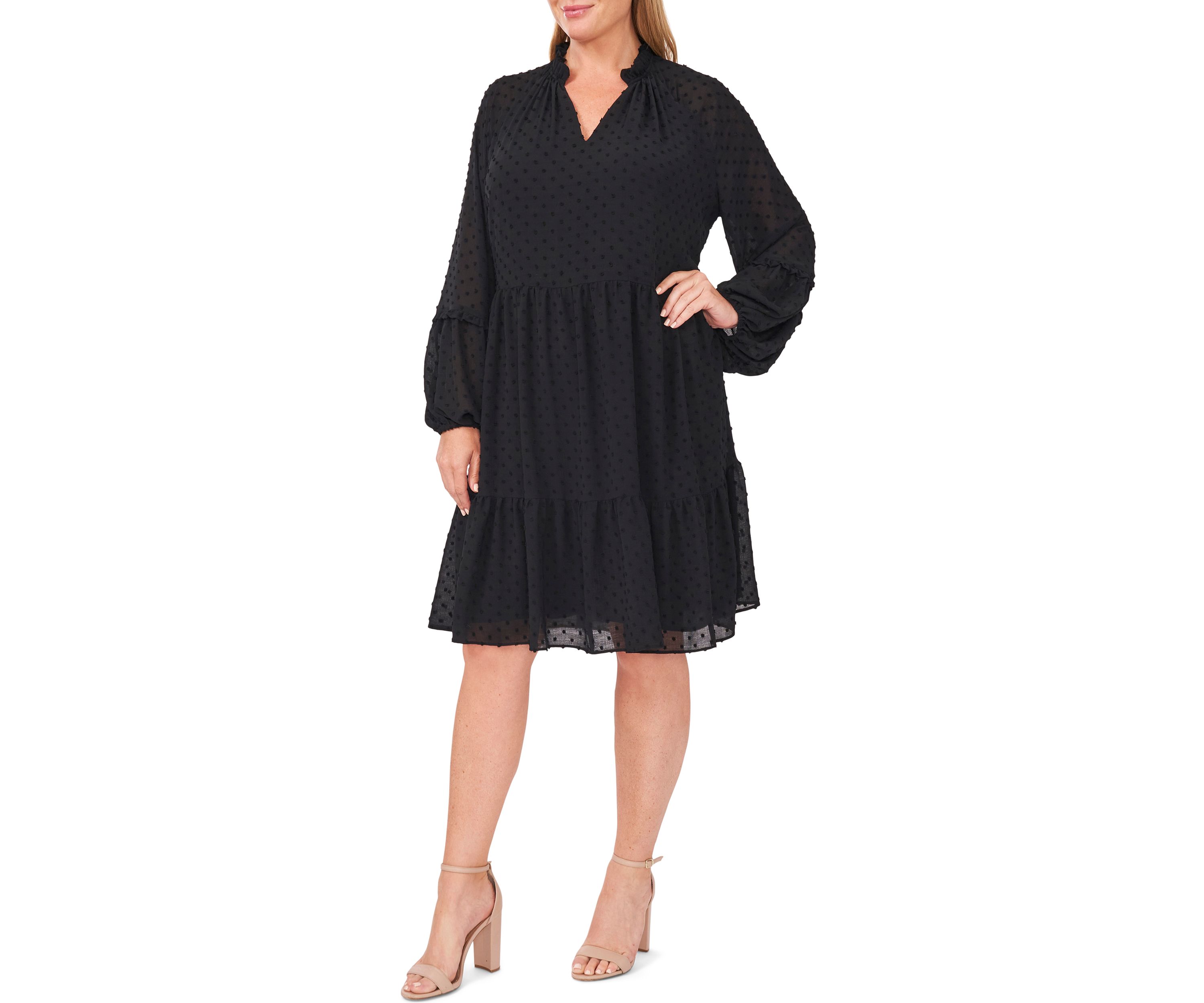 Plus Size Clip Dot Babydoll Dress