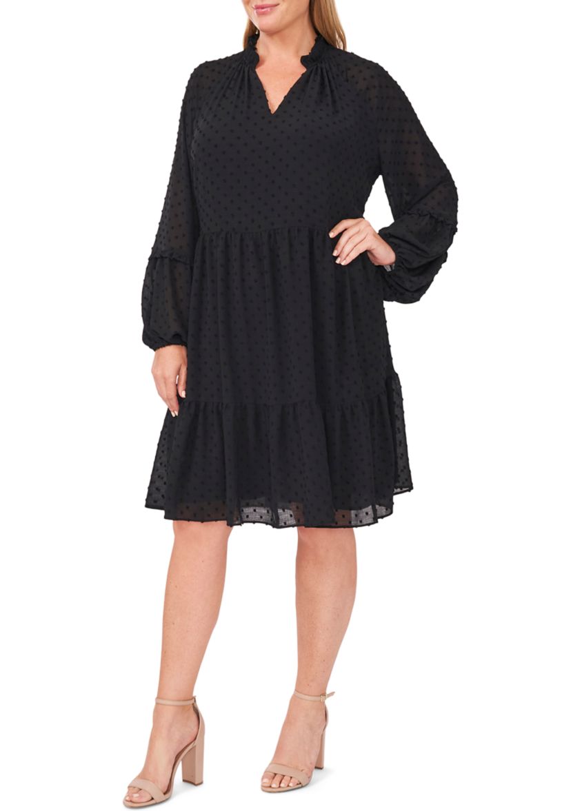 Plus Size Clip Dot Babydoll Dress