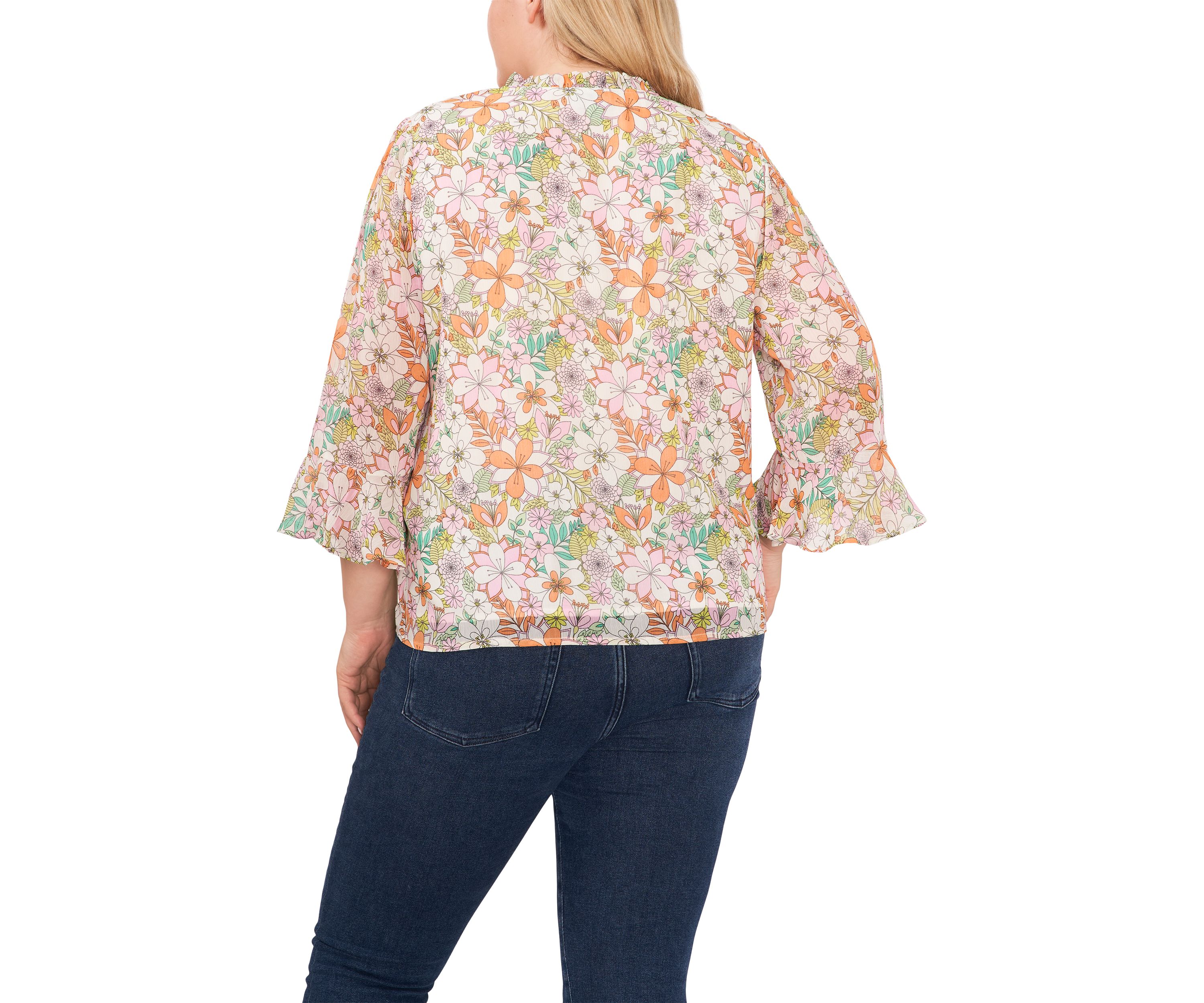 Plus Size Ruffle Split Neck Blouse