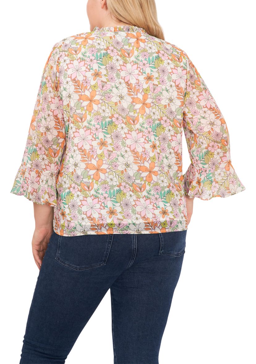 Plus Size Ruffle Split Neck Blouse