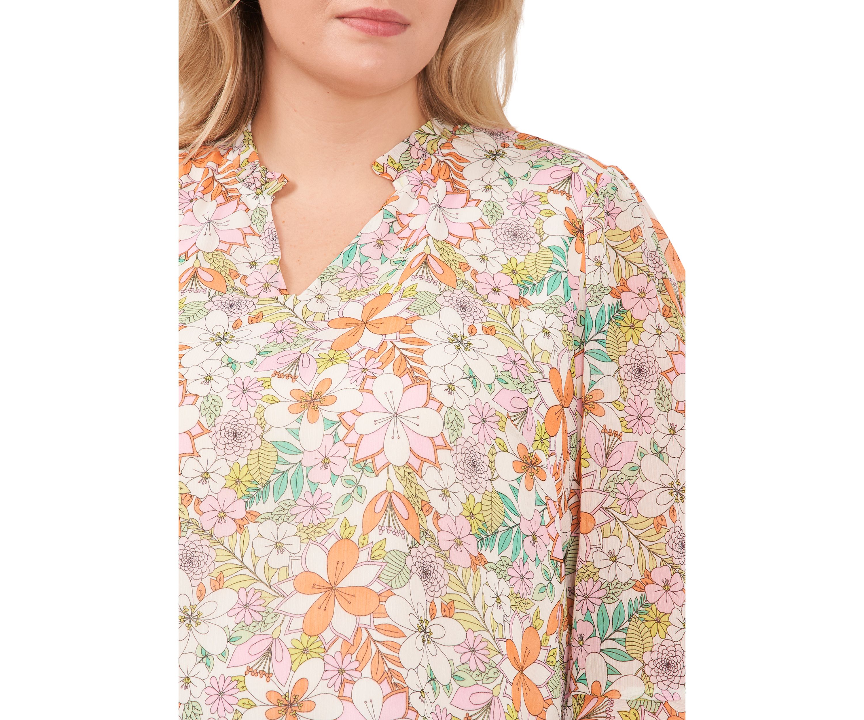 Plus Size Ruffle Split Neck Blouse