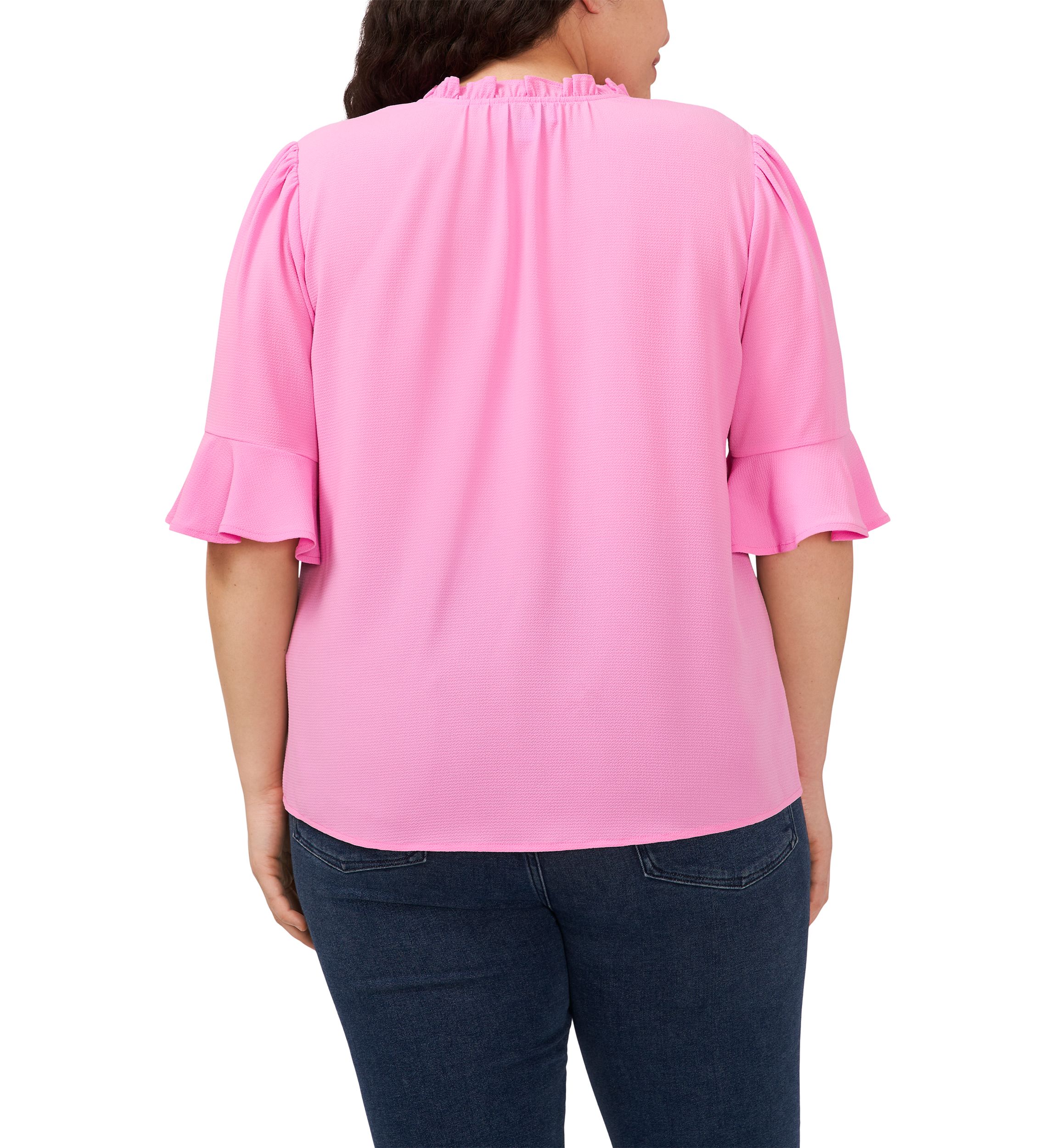 Plus Size Elbow Sleeve Shirred Ruffle Blouse