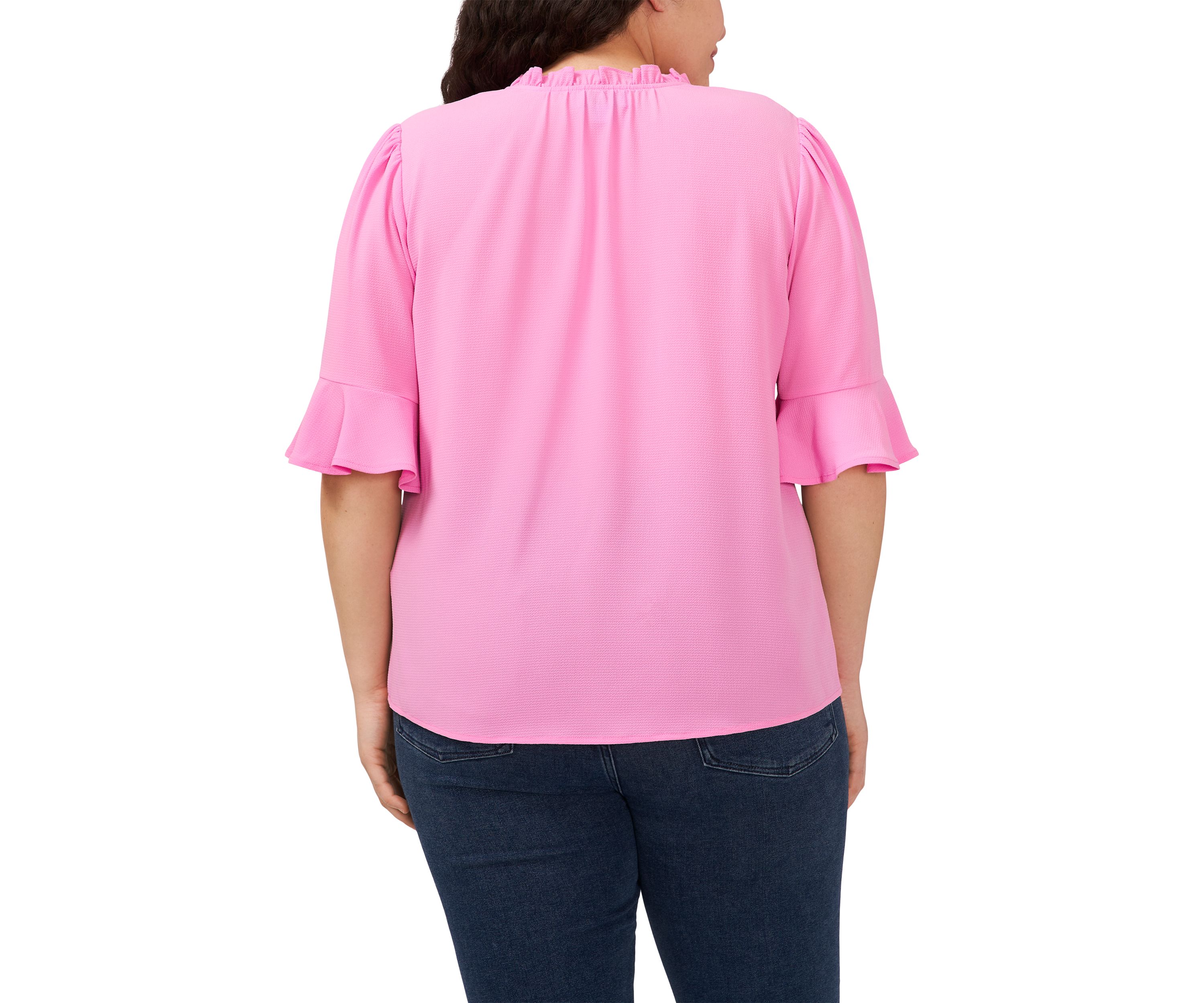 Plus Size Elbow Sleeve Shirred Ruffle Blouse