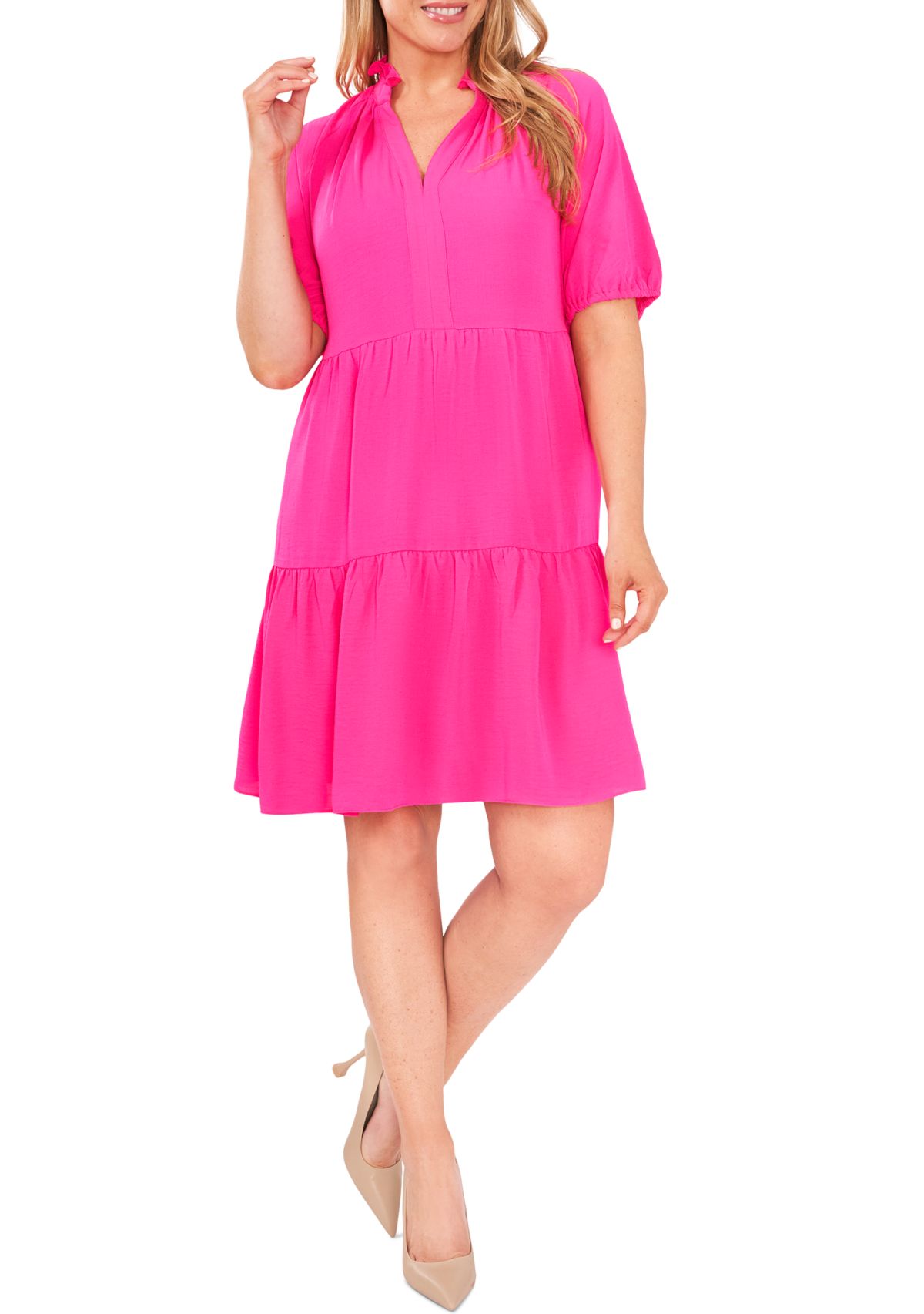 Plus Size Tiered Ruffle Neck Dress