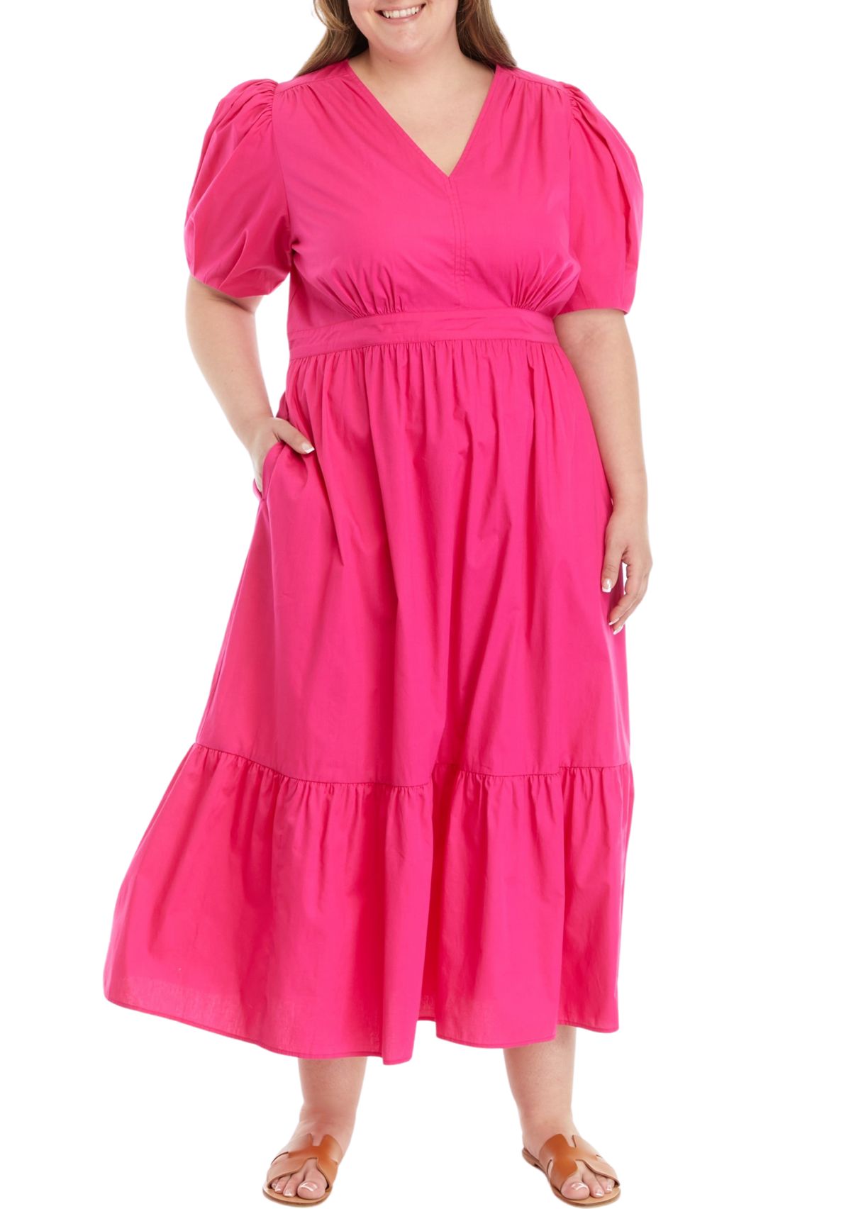 Plus Size Double Ruffle Square Neck High Low Maxi Dress 