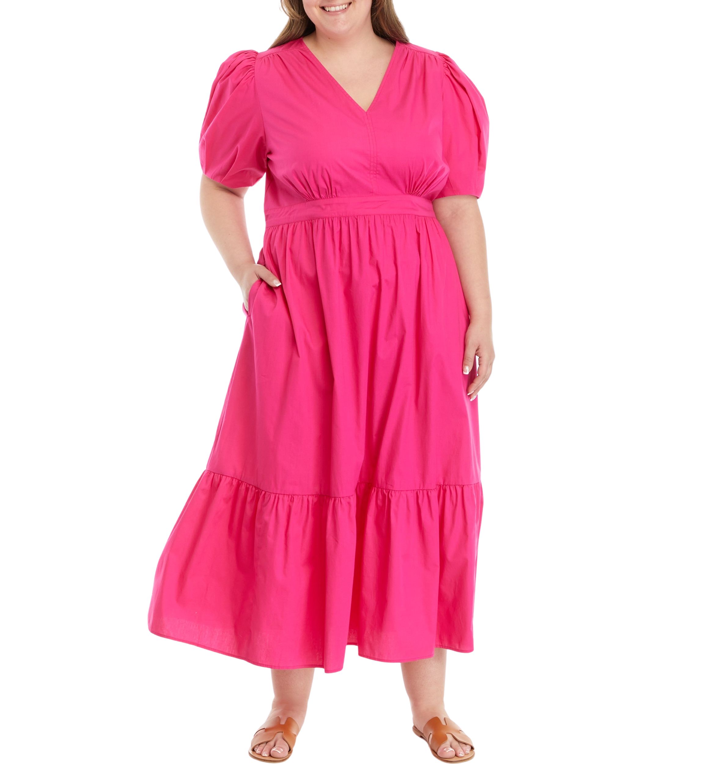 Plus Size Double Ruffle Square Neck High Low Maxi Dress 