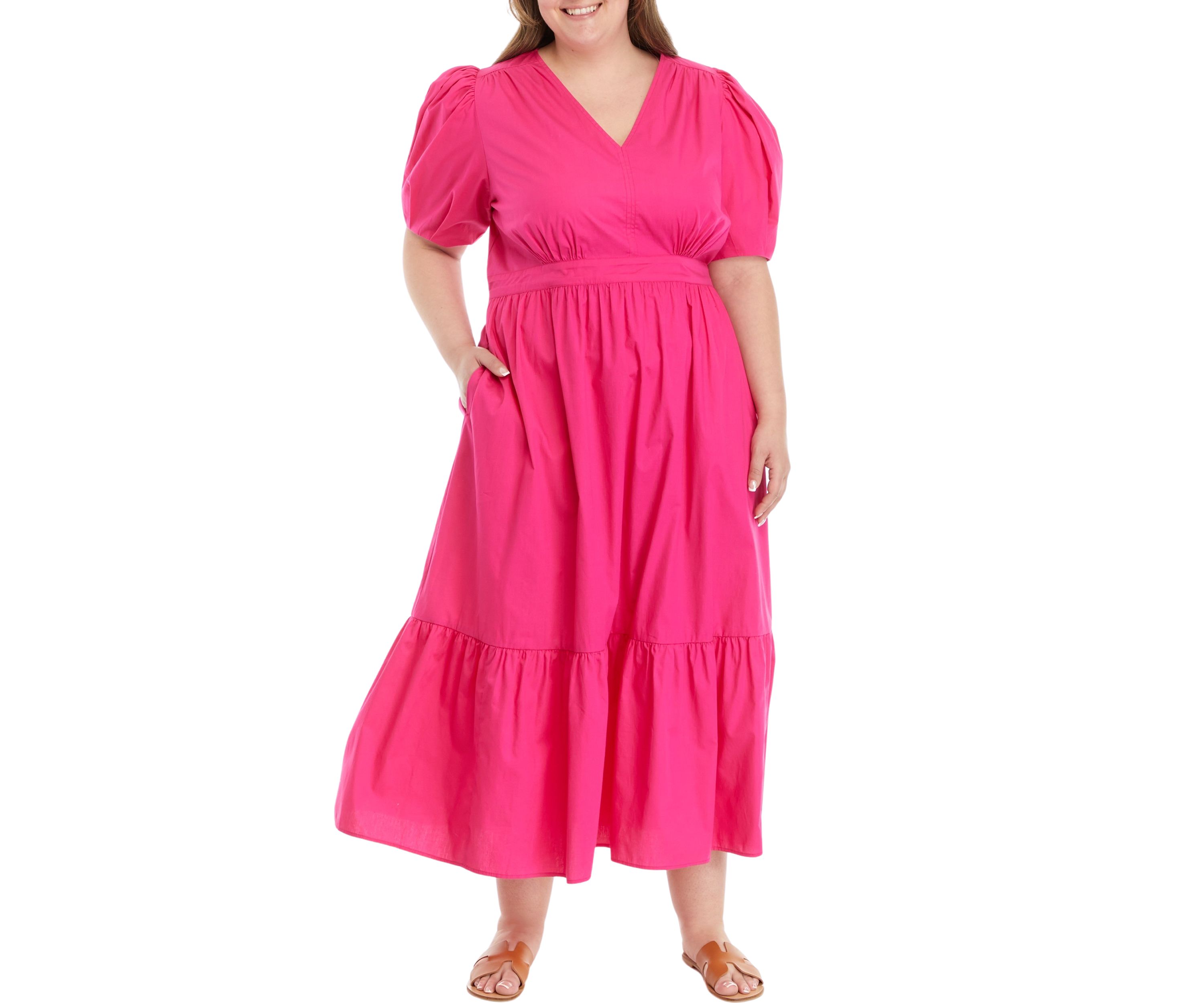 Plus Size Double Ruffle Square Neck High Low Maxi Dress 