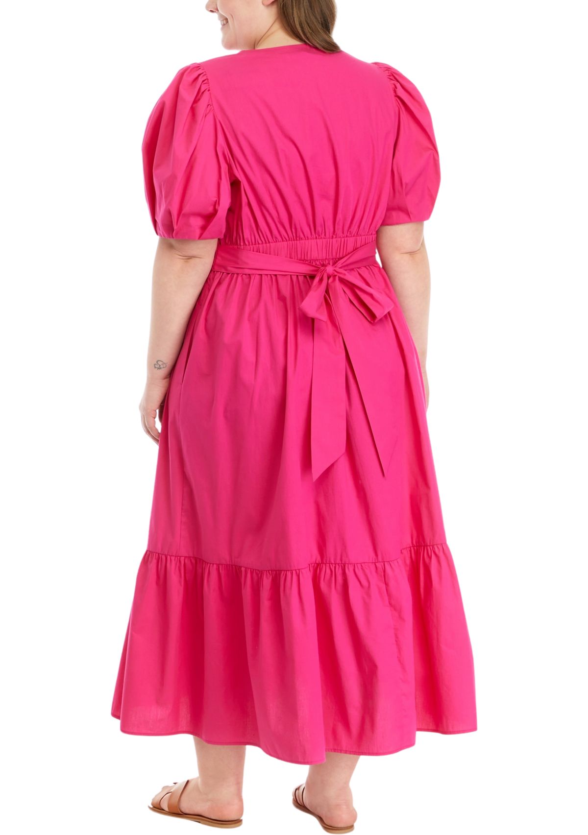 Plus Size Double Ruffle Square Neck High Low Maxi Dress 