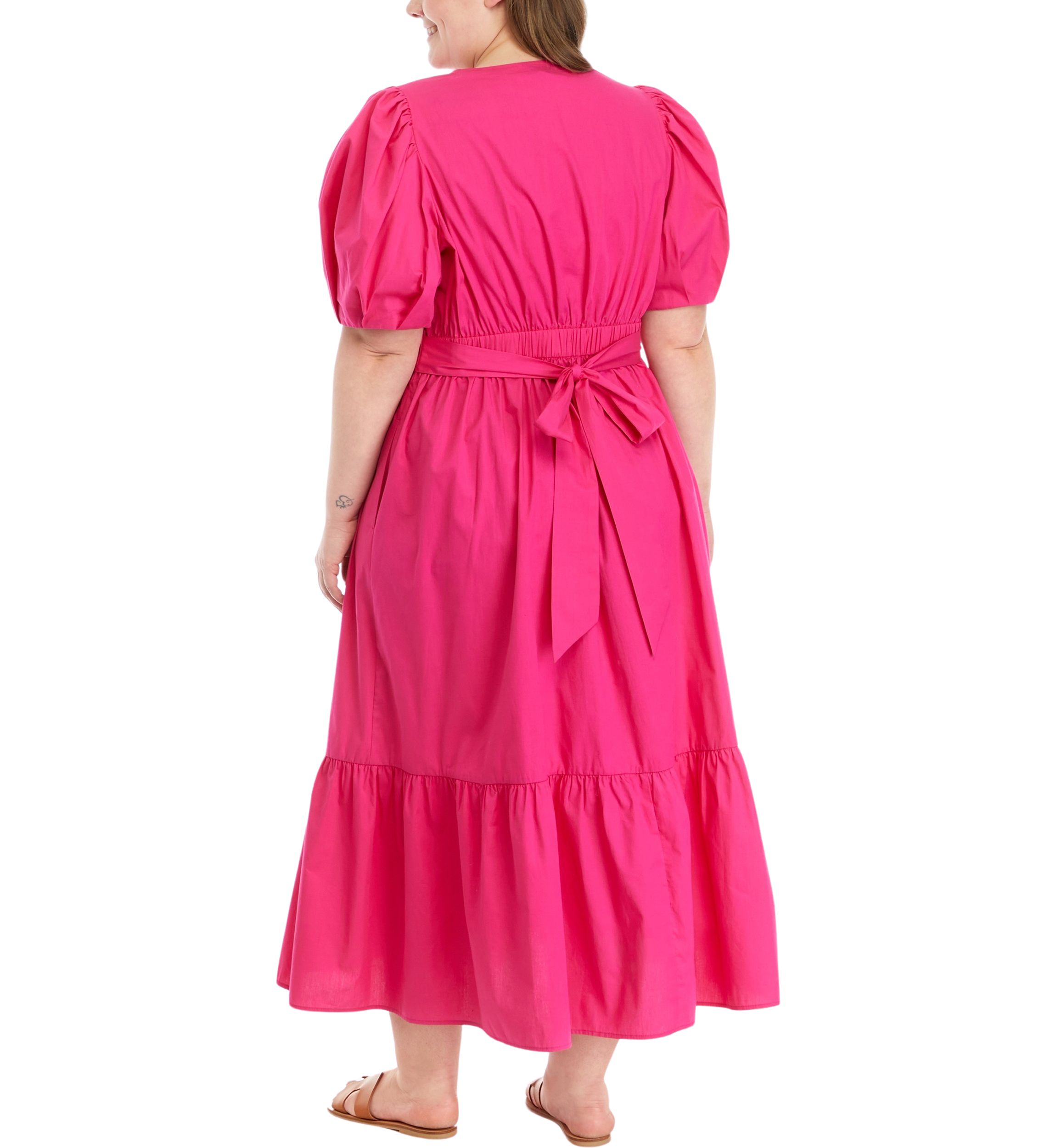 Plus Size Double Ruffle Square Neck High Low Maxi Dress 